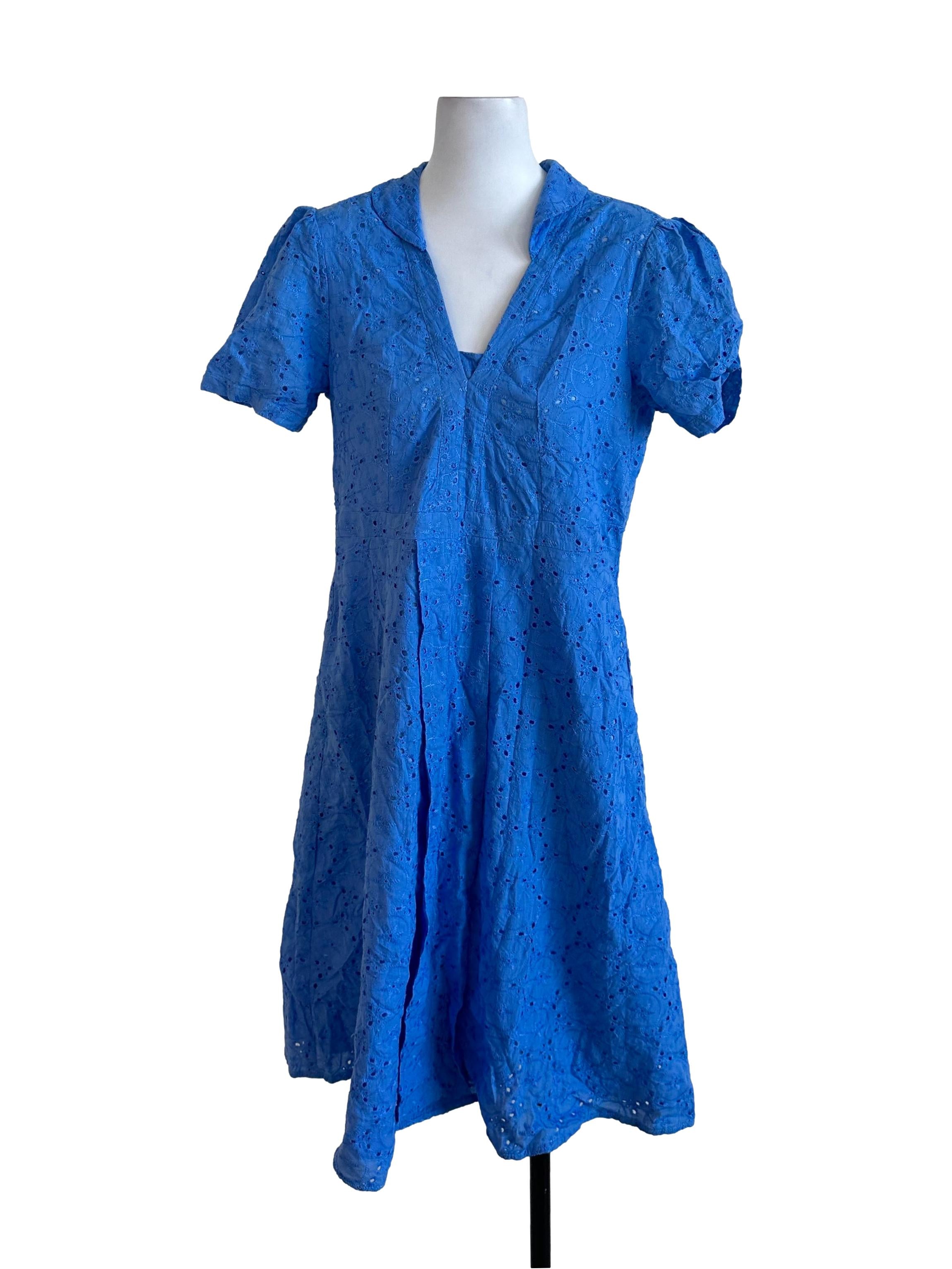 Sky Blue Eyelet Embroidery Dress