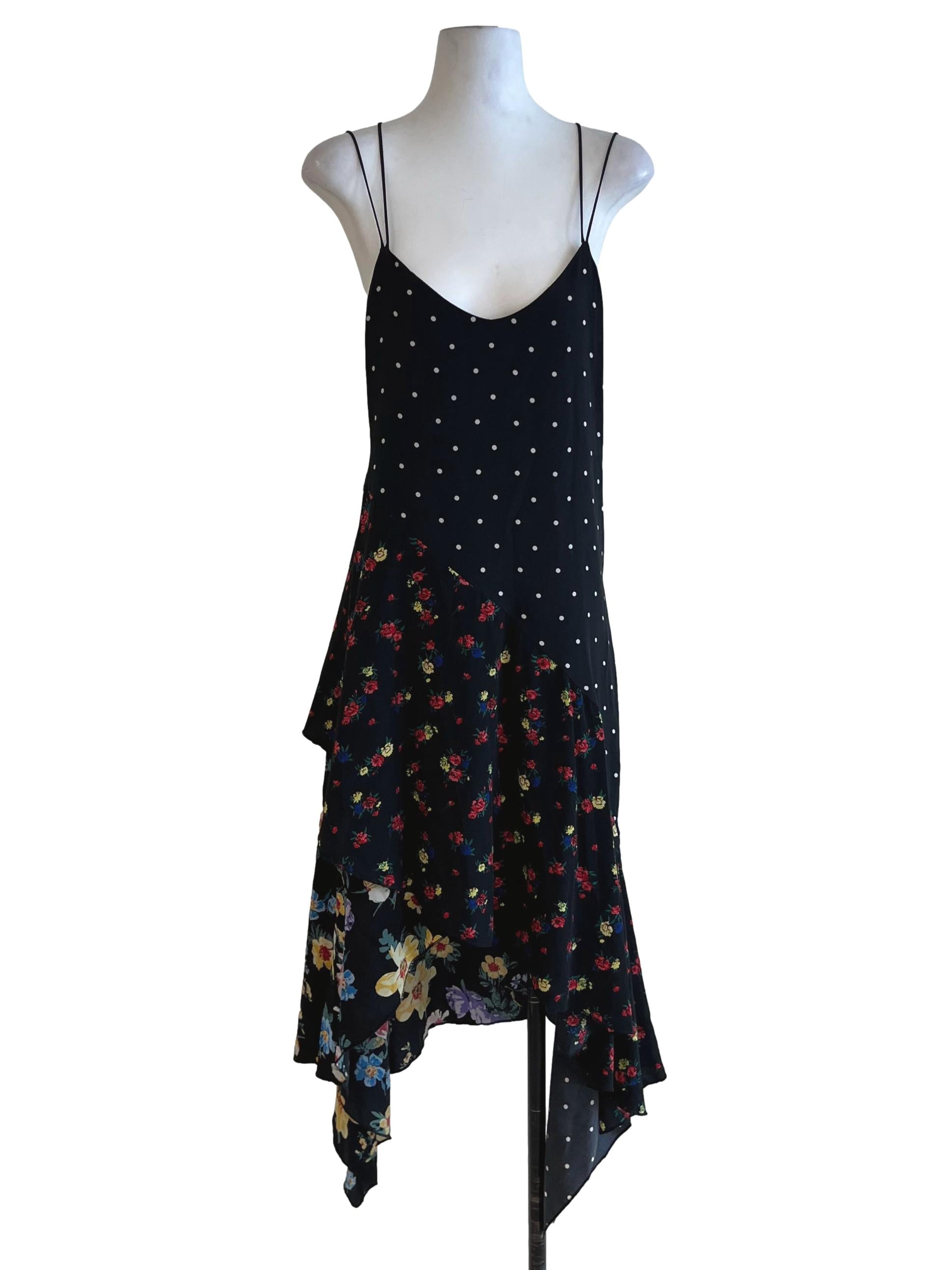 Black Polka Dot Floral Asymmetrical Dress