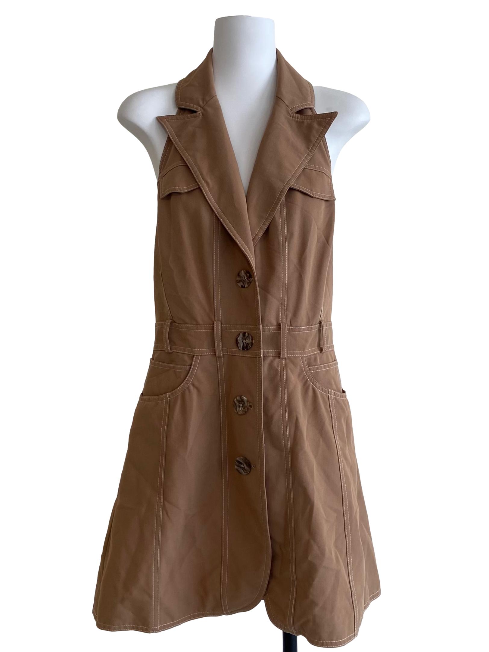 Tawny Brown Halter Neck Button Down Dress