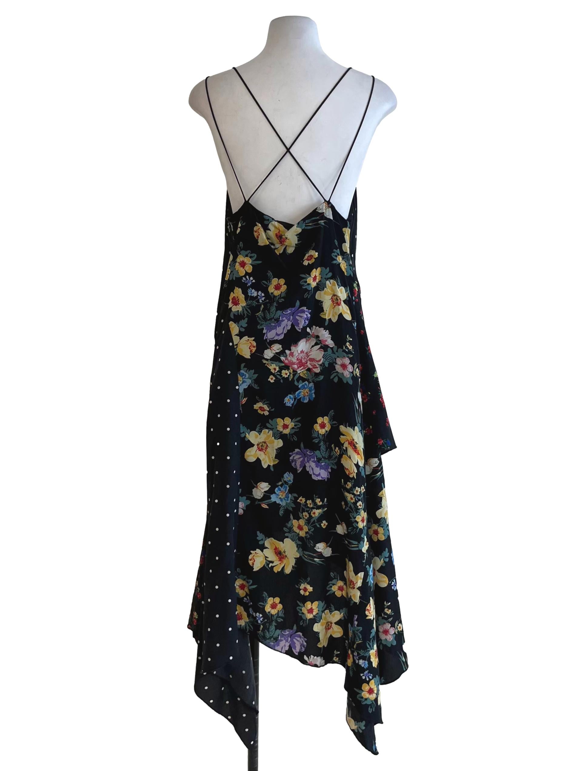 Black Polka Dot Floral Asymmetrical Dress