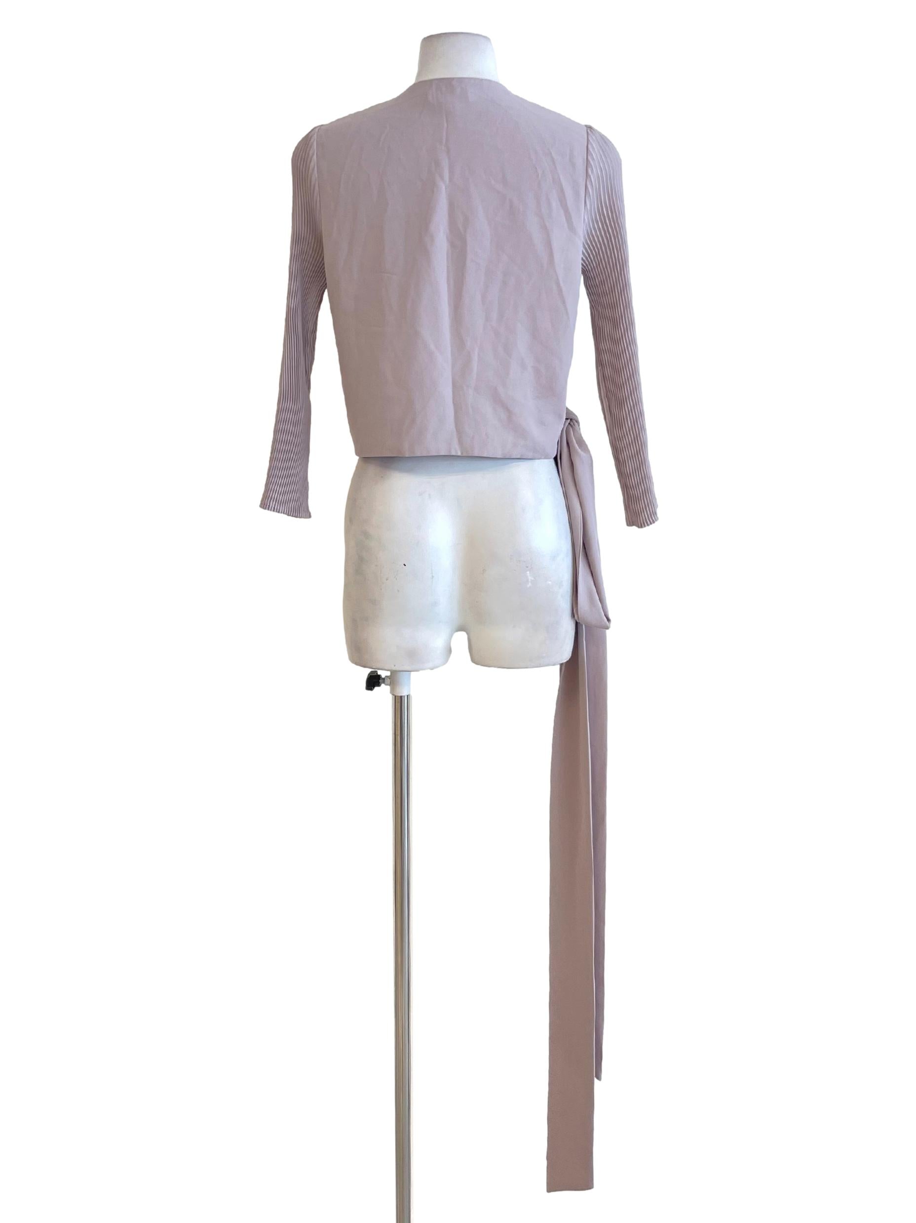 Soft Purple Pleated Sleeve Wrap Blouse LB