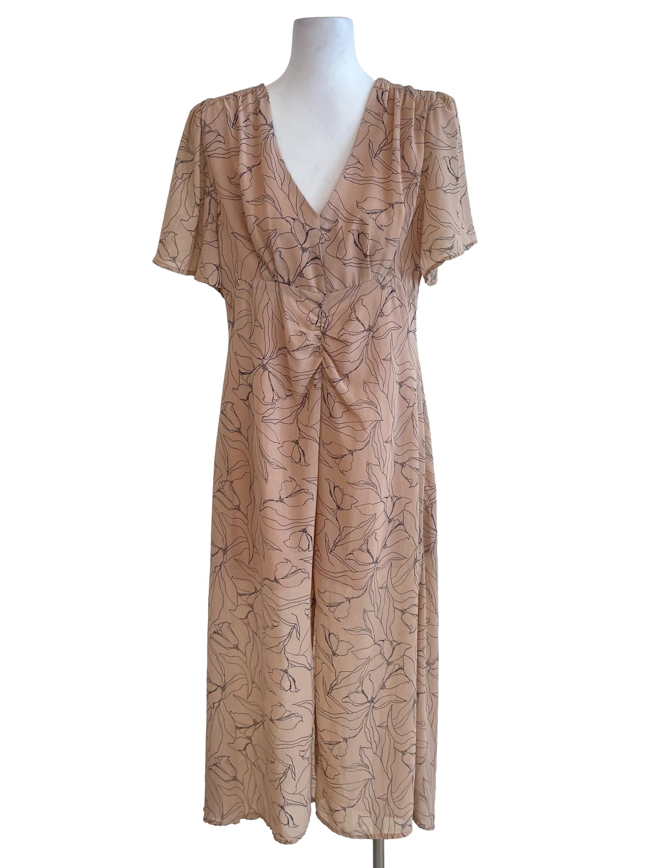 Latte V Neck Scrunch Dress