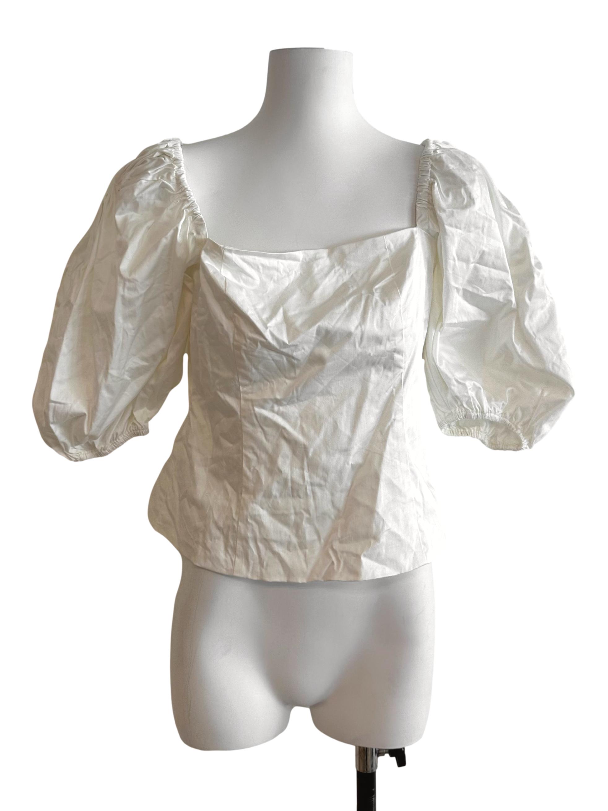 Ivory White Square Neck Puff Sleeve Top LB