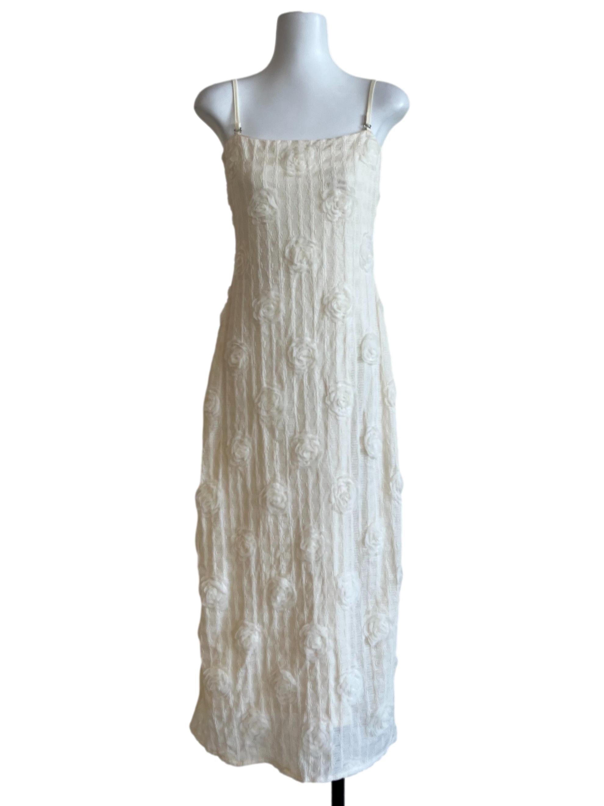 Cream White Slip Floral Textured Dress