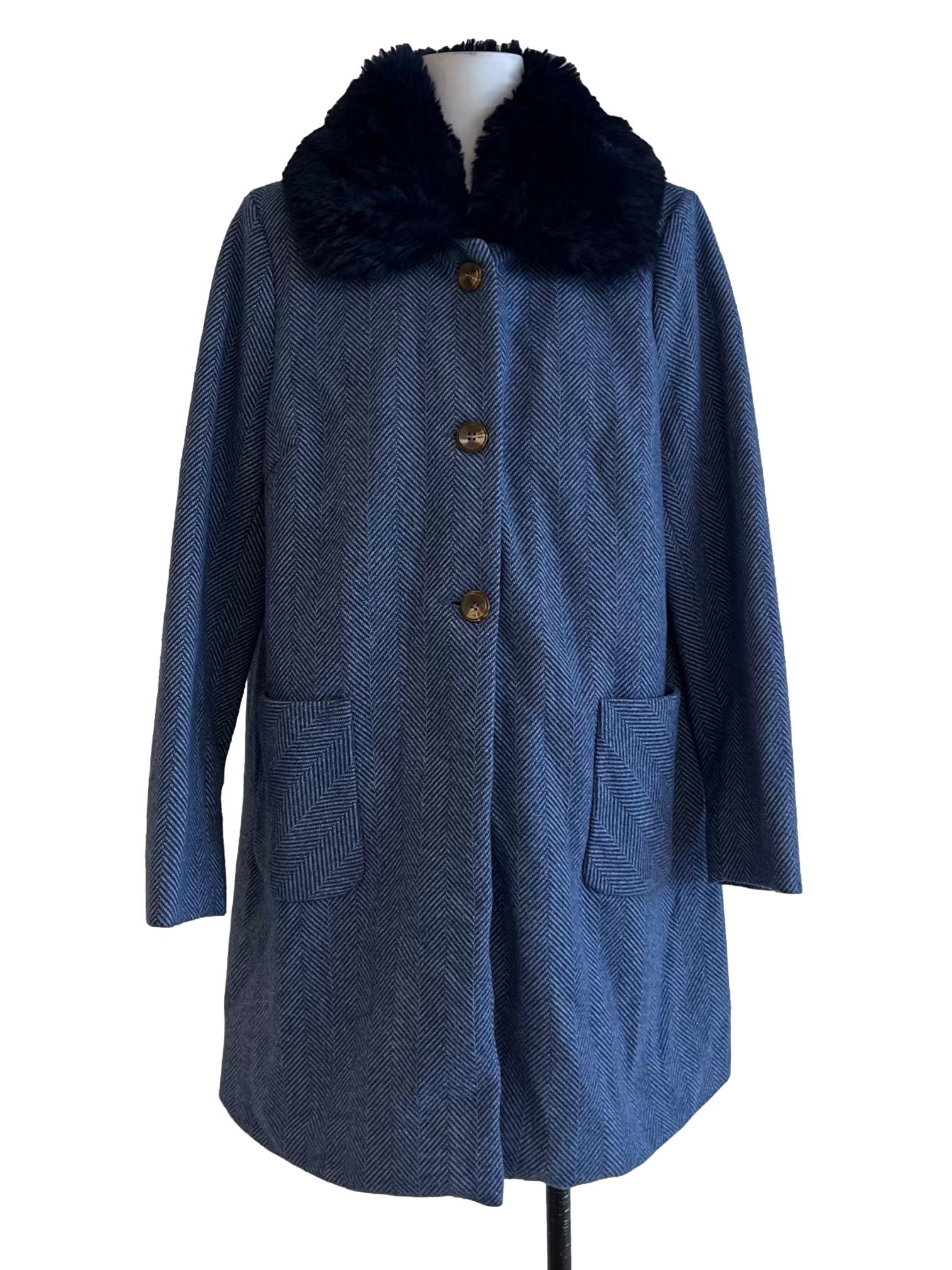 Blue Herringbone Long Outerwear