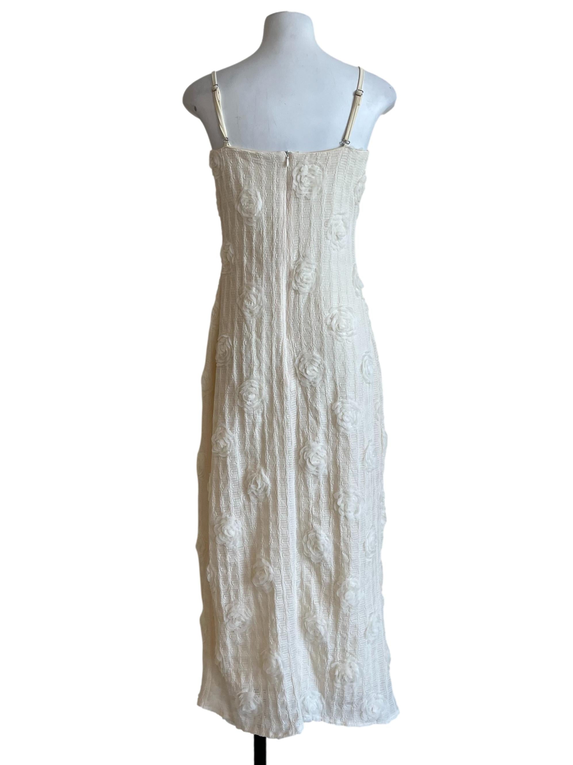 Cream White Slip Floral Textured Dress