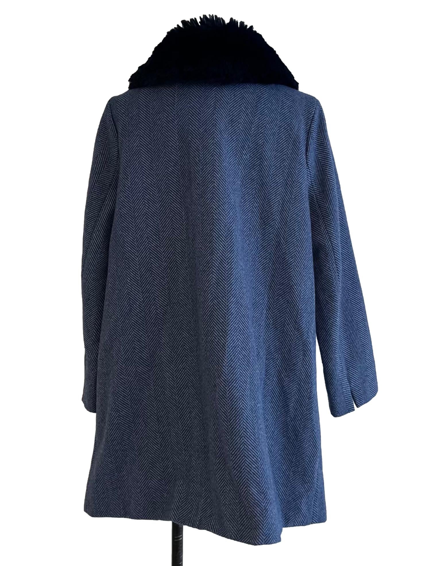 Blue Herringbone Long Outerwear