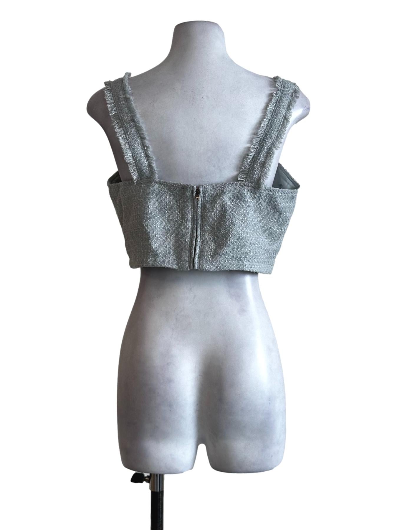 Teal Blue Twill Pattern Crop Top