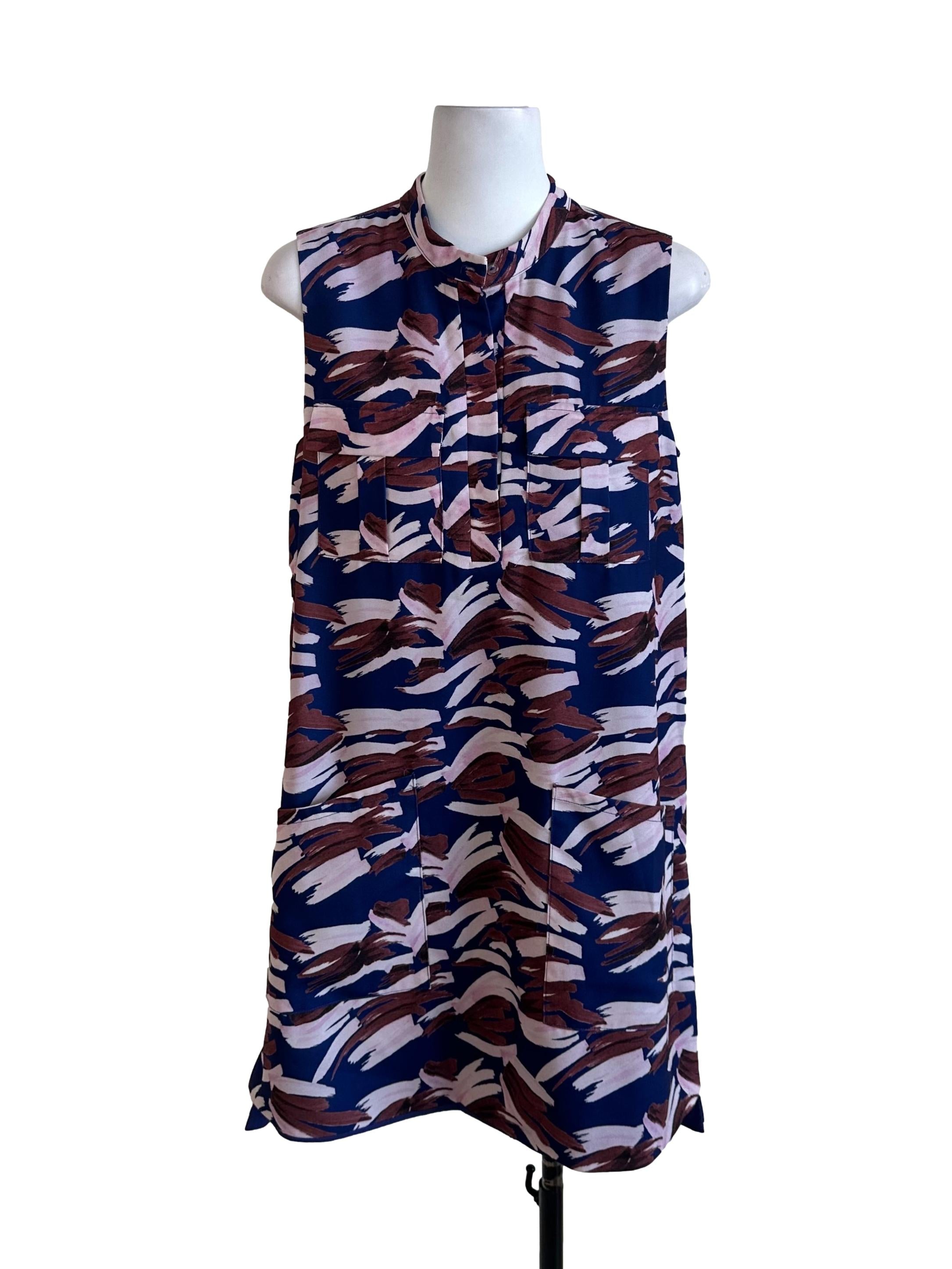 Navy Blue Pattern Pocket Dress