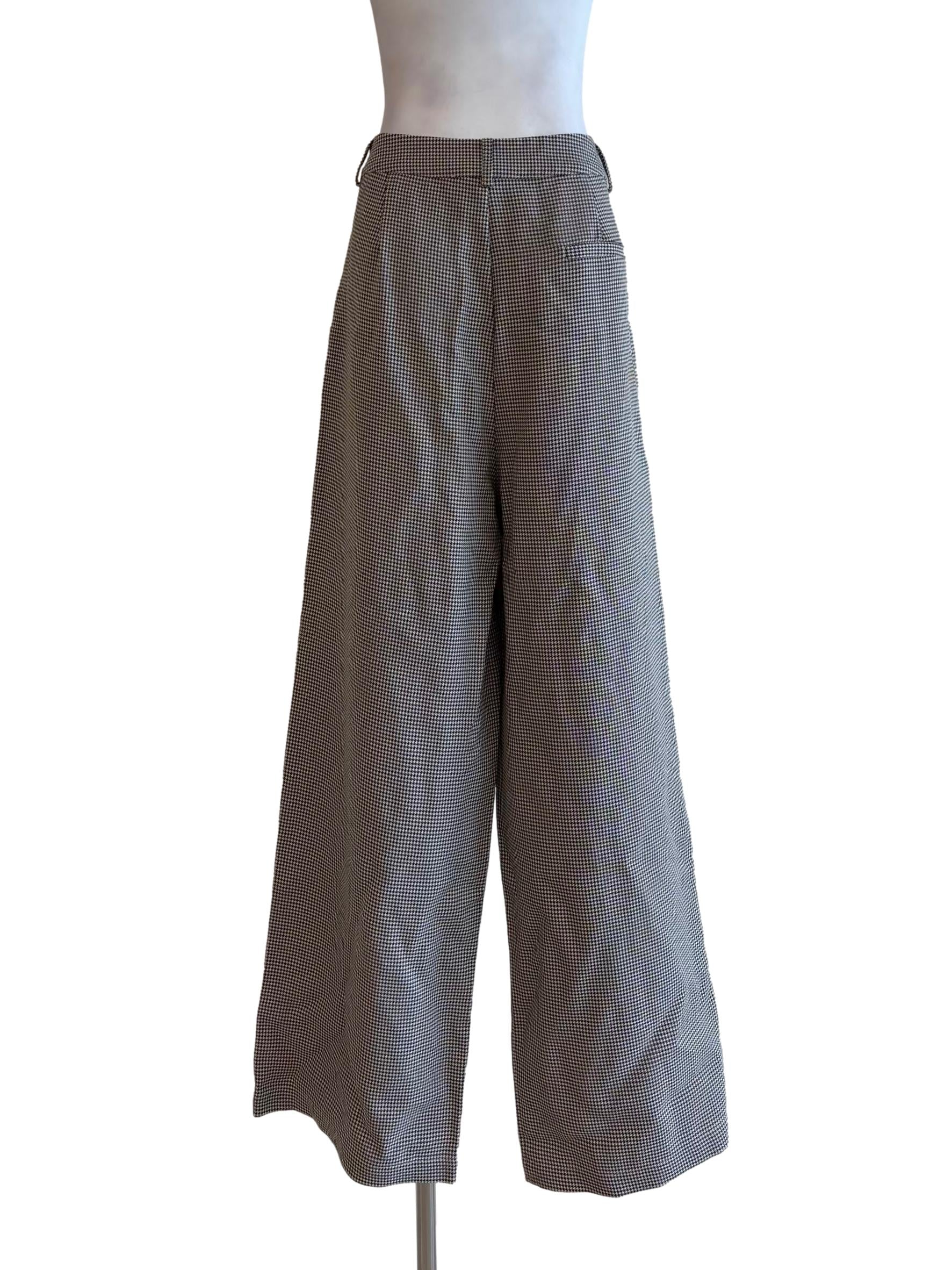 Brown And White Houndstooth Wide Leg Pants