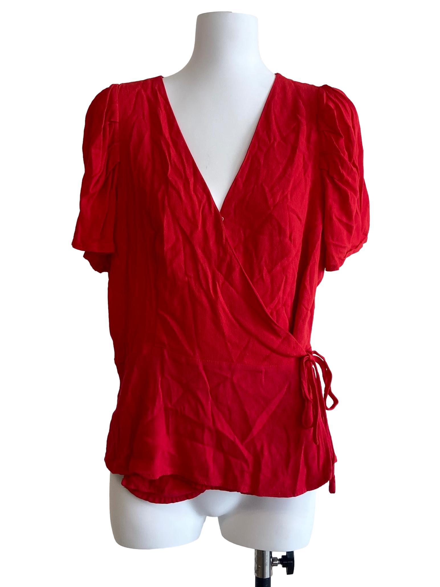 Strawberry Pink V-Neck Wrap Blouse