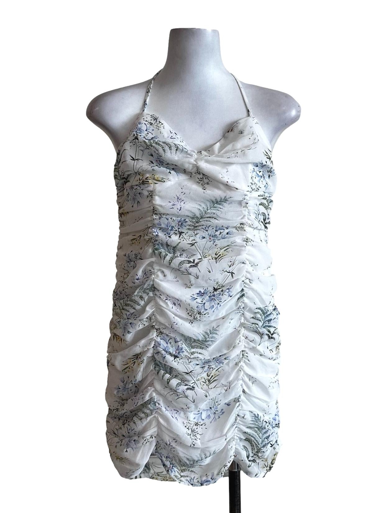 White Floral Pattern Mini Dress