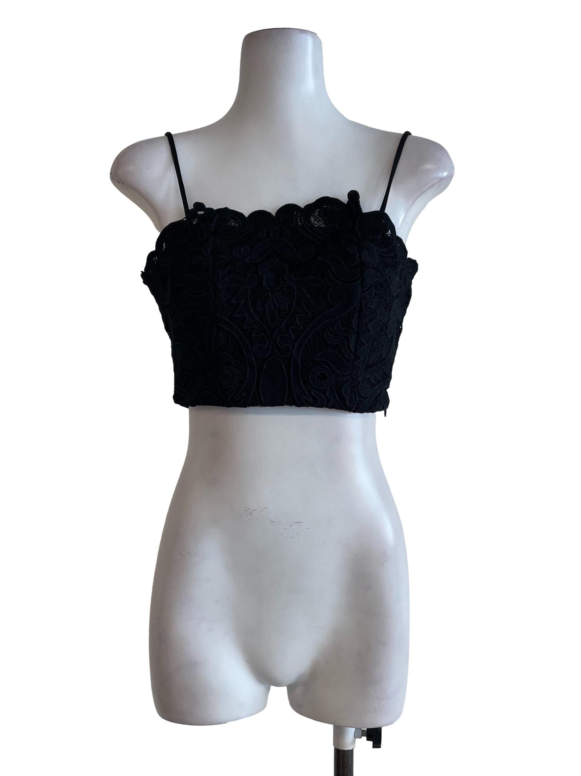 Black Plain Laced Crop Top