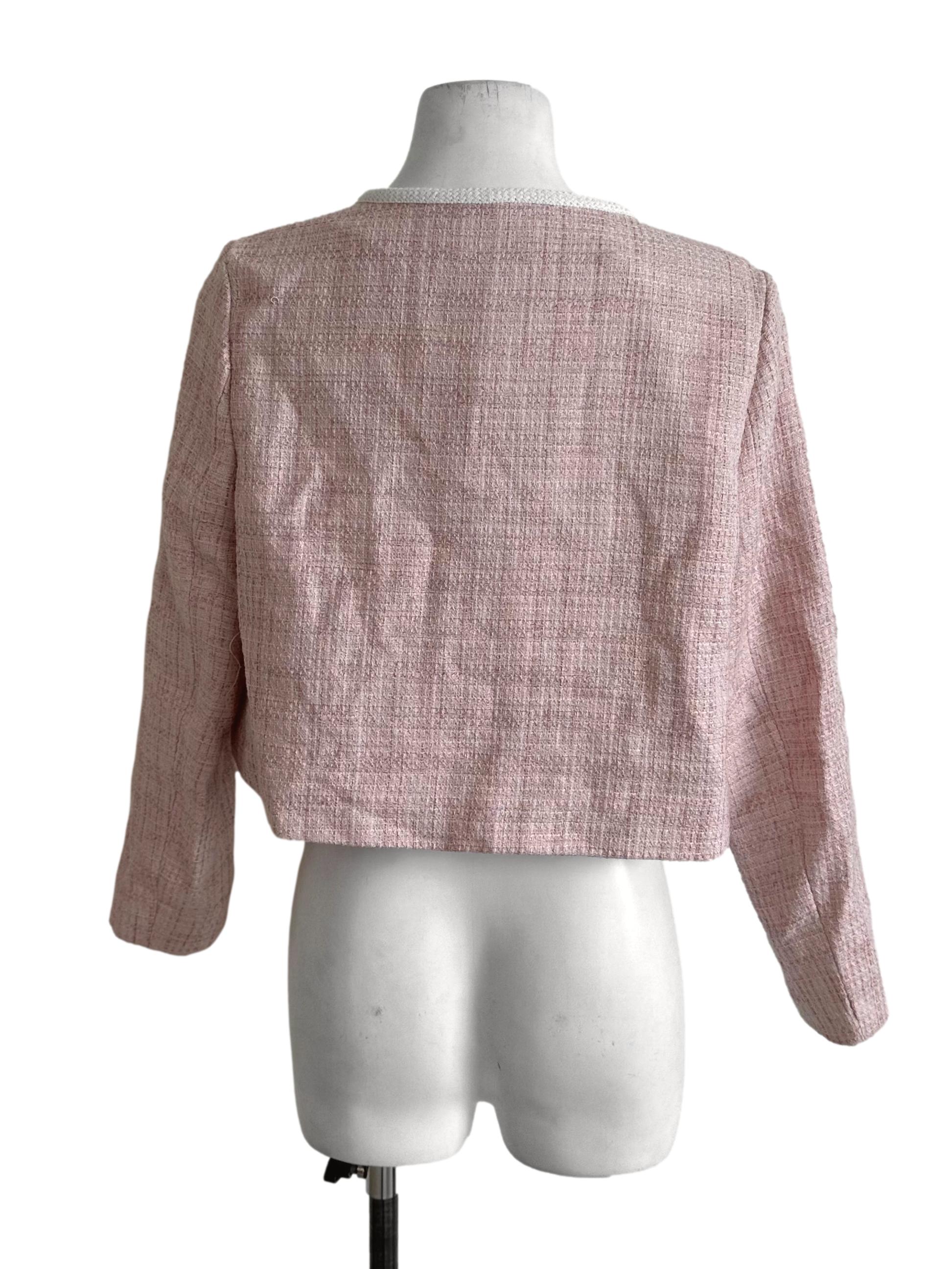 Light Pink Tweed Textured Front Open Jacket