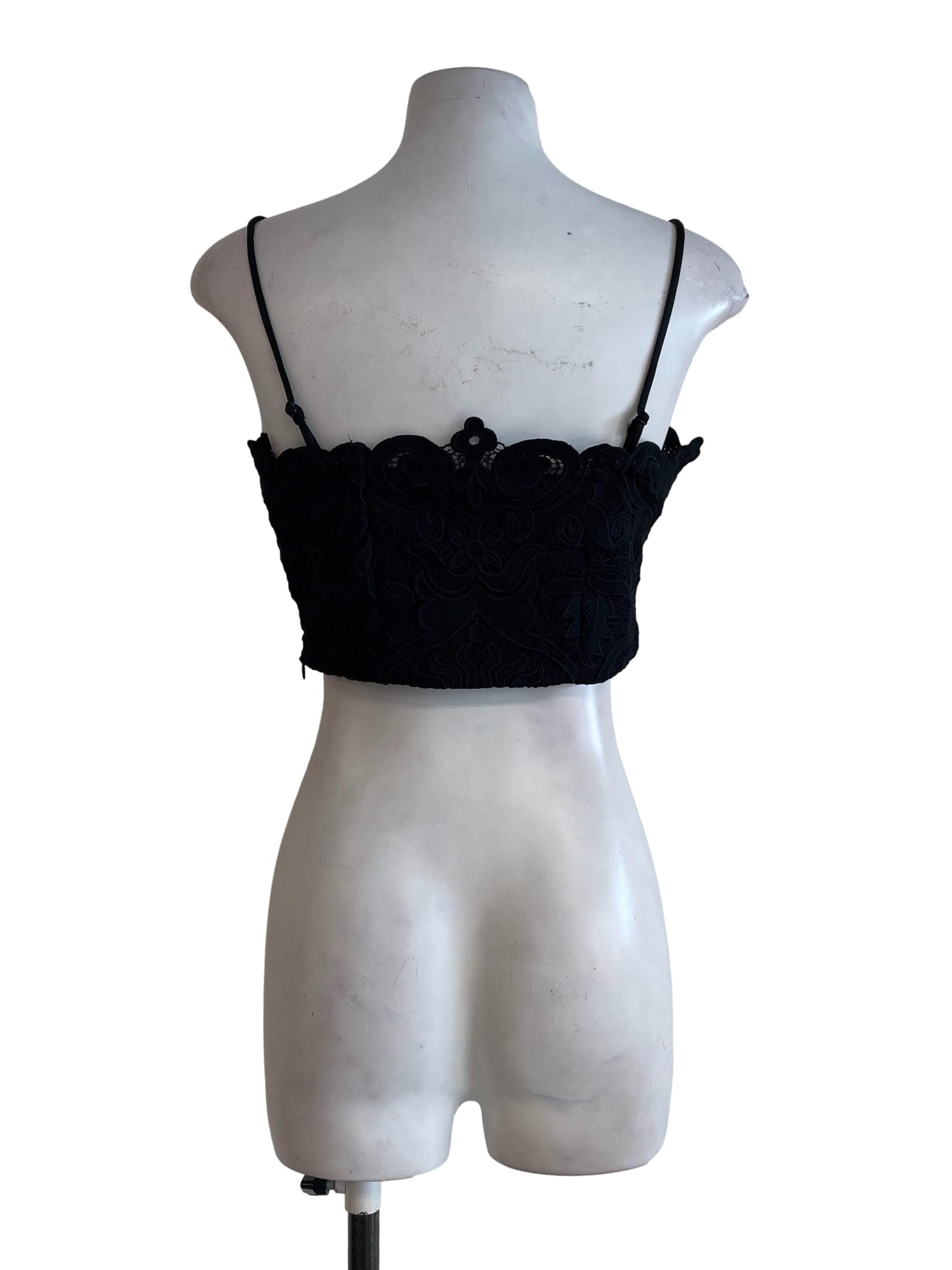 Black Plain Laced Crop Top