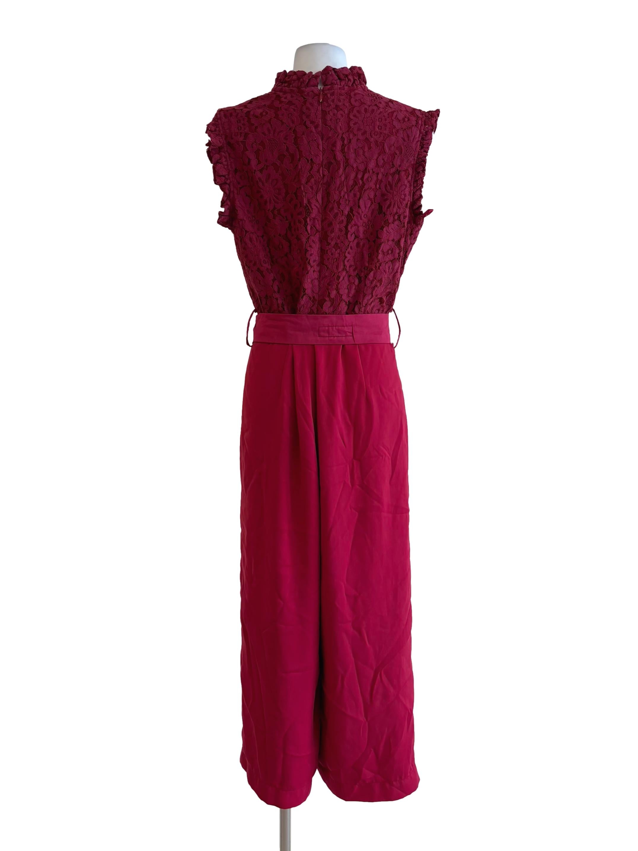 Ruby Red Illusion Neck Lace Sleeveless Jumpsuit