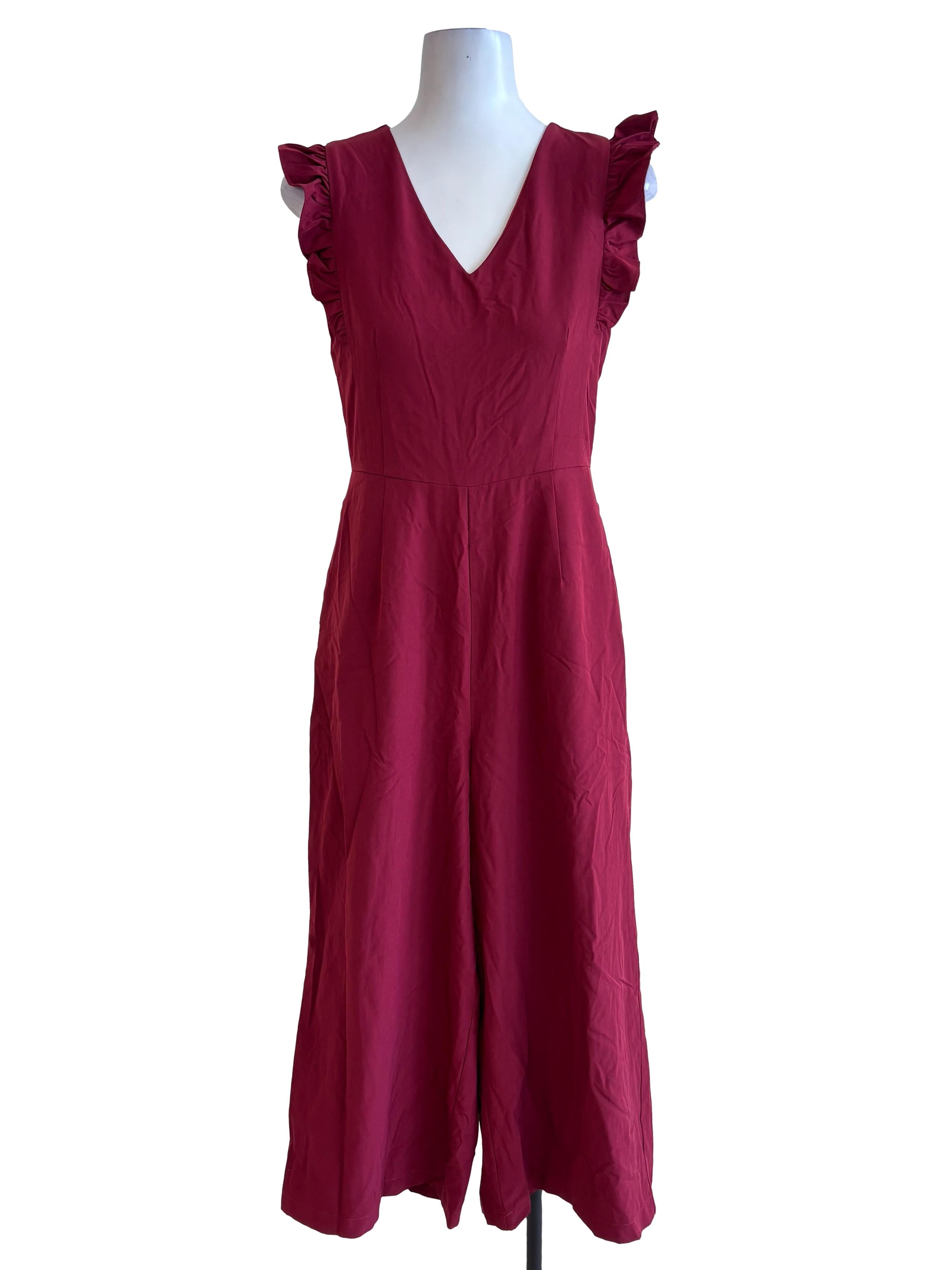 Ruby Red V Neck Flutter Jumpsuit