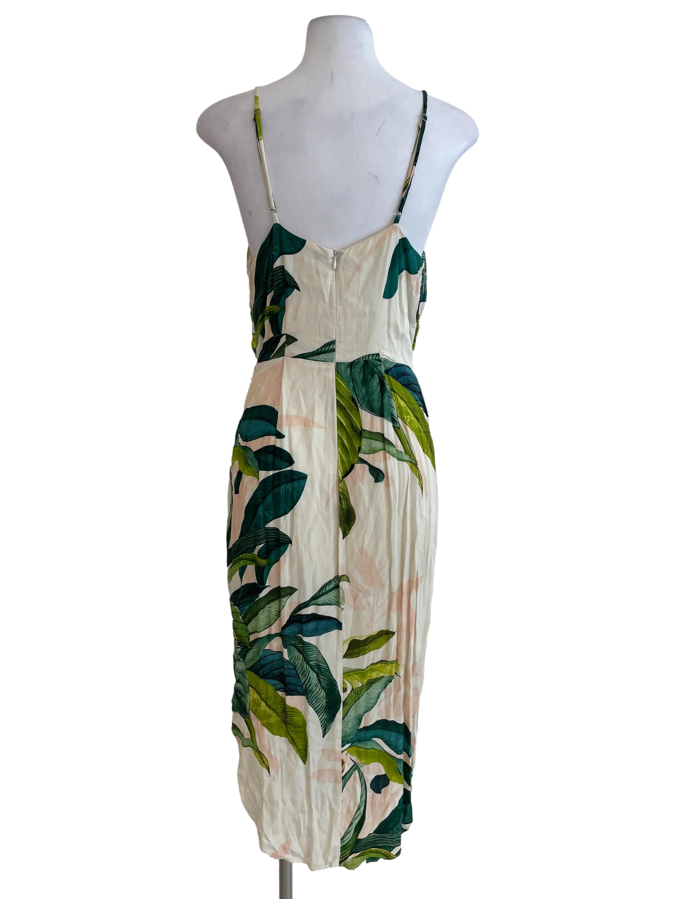 Cream Tropical V Neck Cami Dress