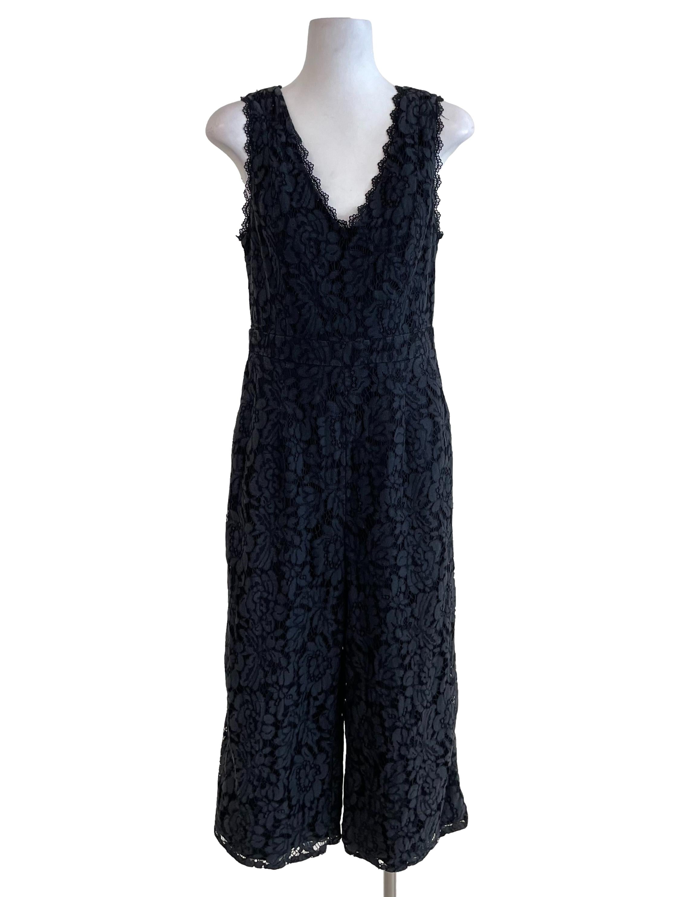 Black Lace V Neck Jumpsuit