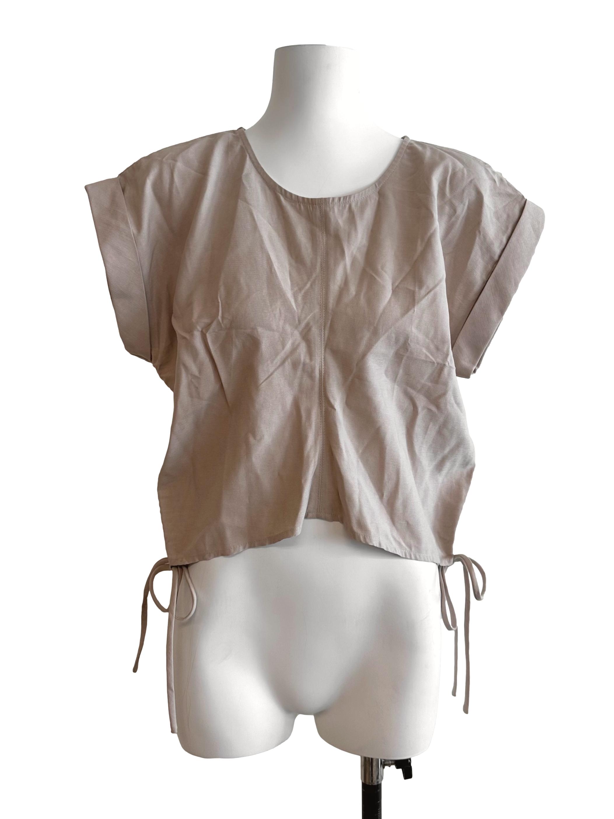 Sand Brown Round Neck Side Tie Top LB