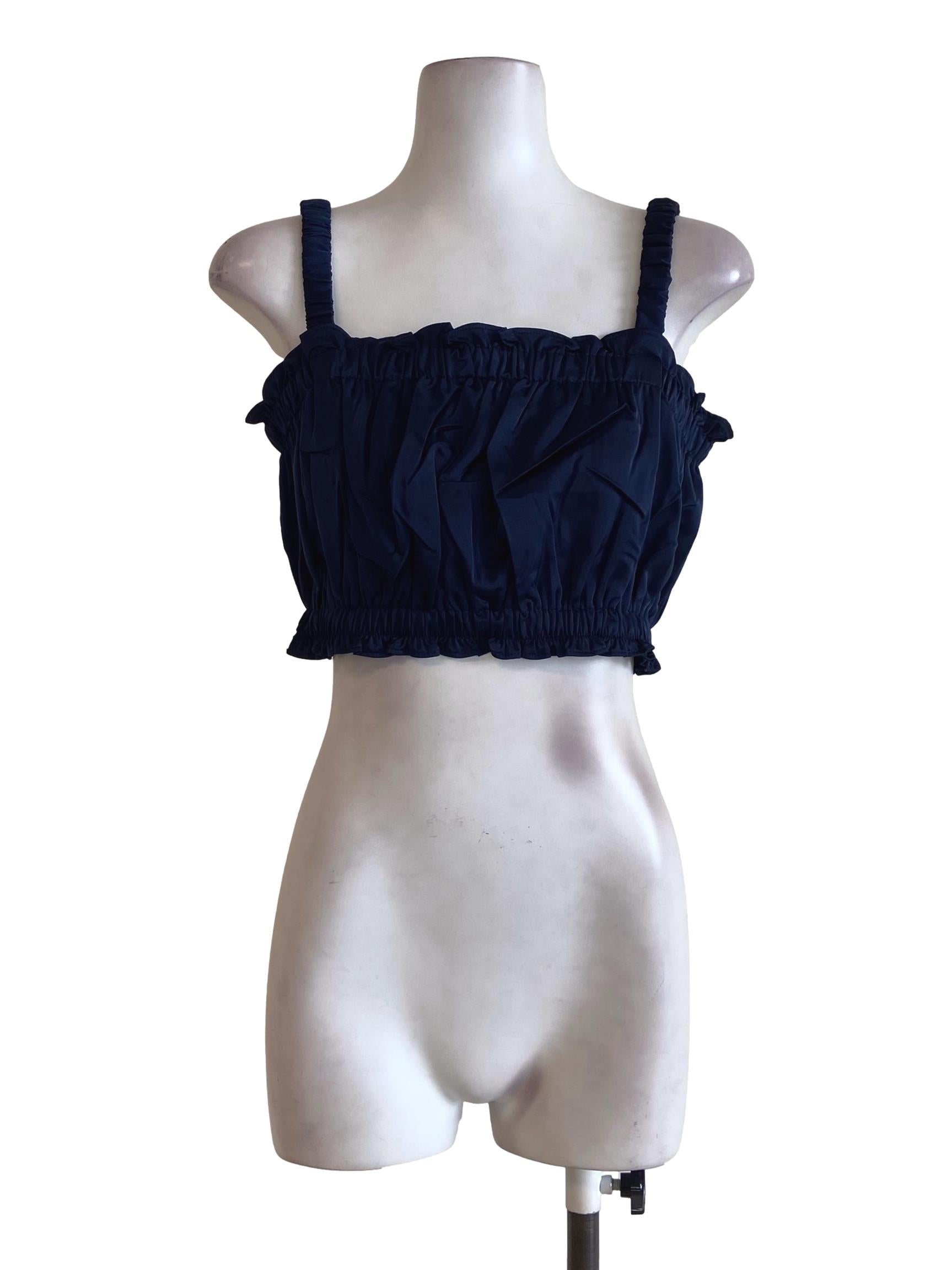 Denim Blue Stretchable Strap Ruffle Crop Top