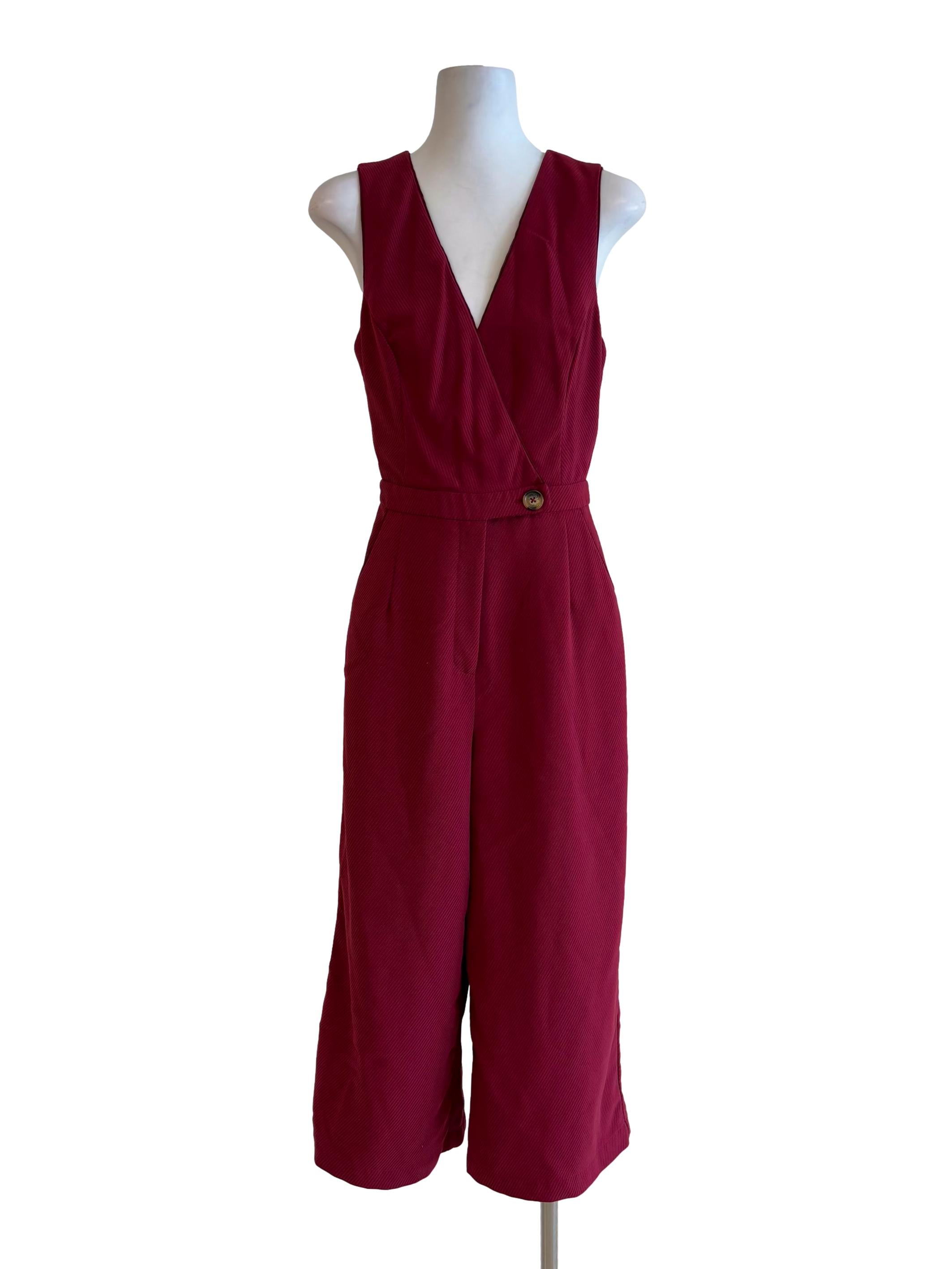 Cherry Red Sleeveless Surplice Jumpsuit