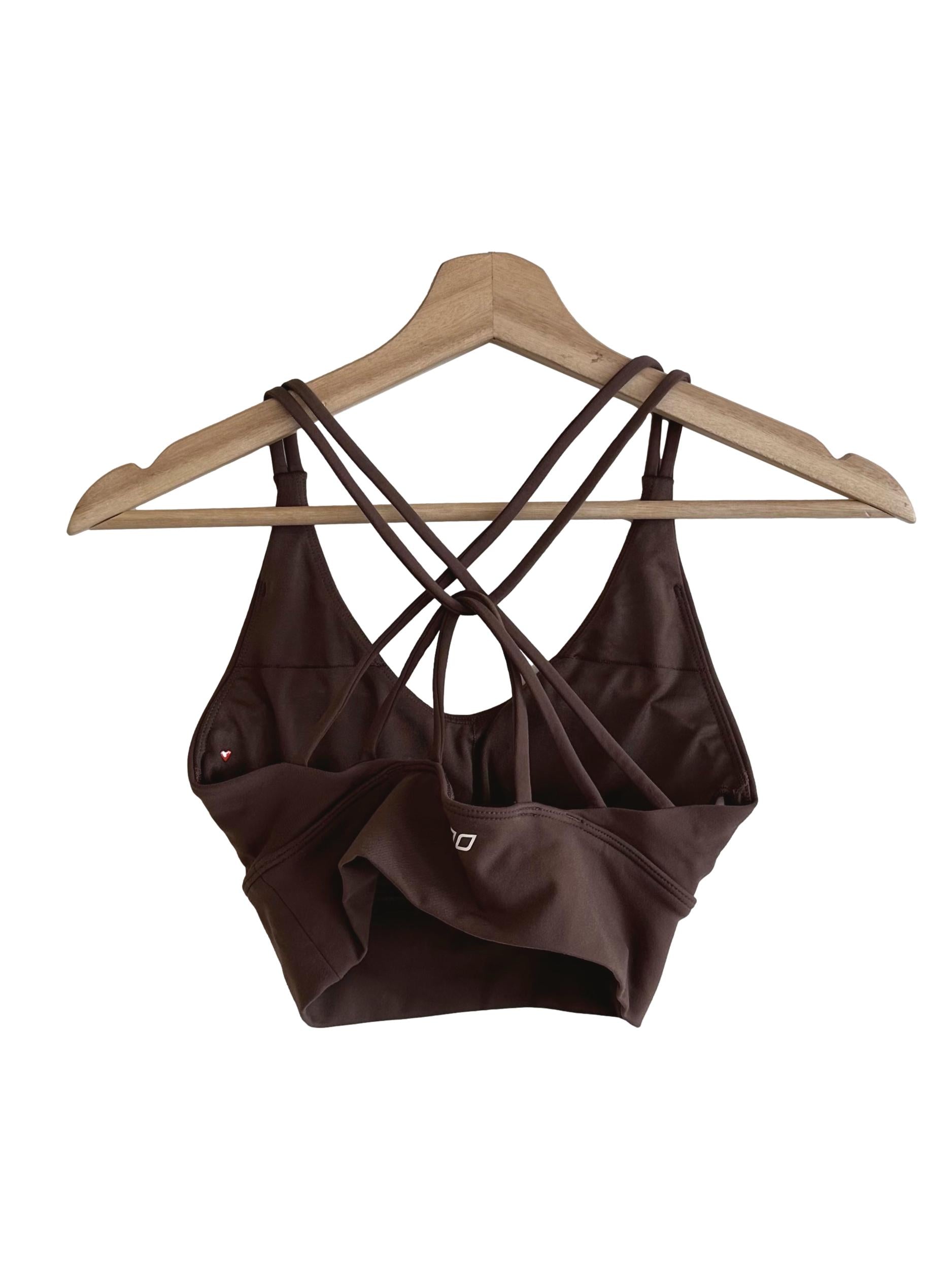 Mocha Brown Back Overlap Sports Bra