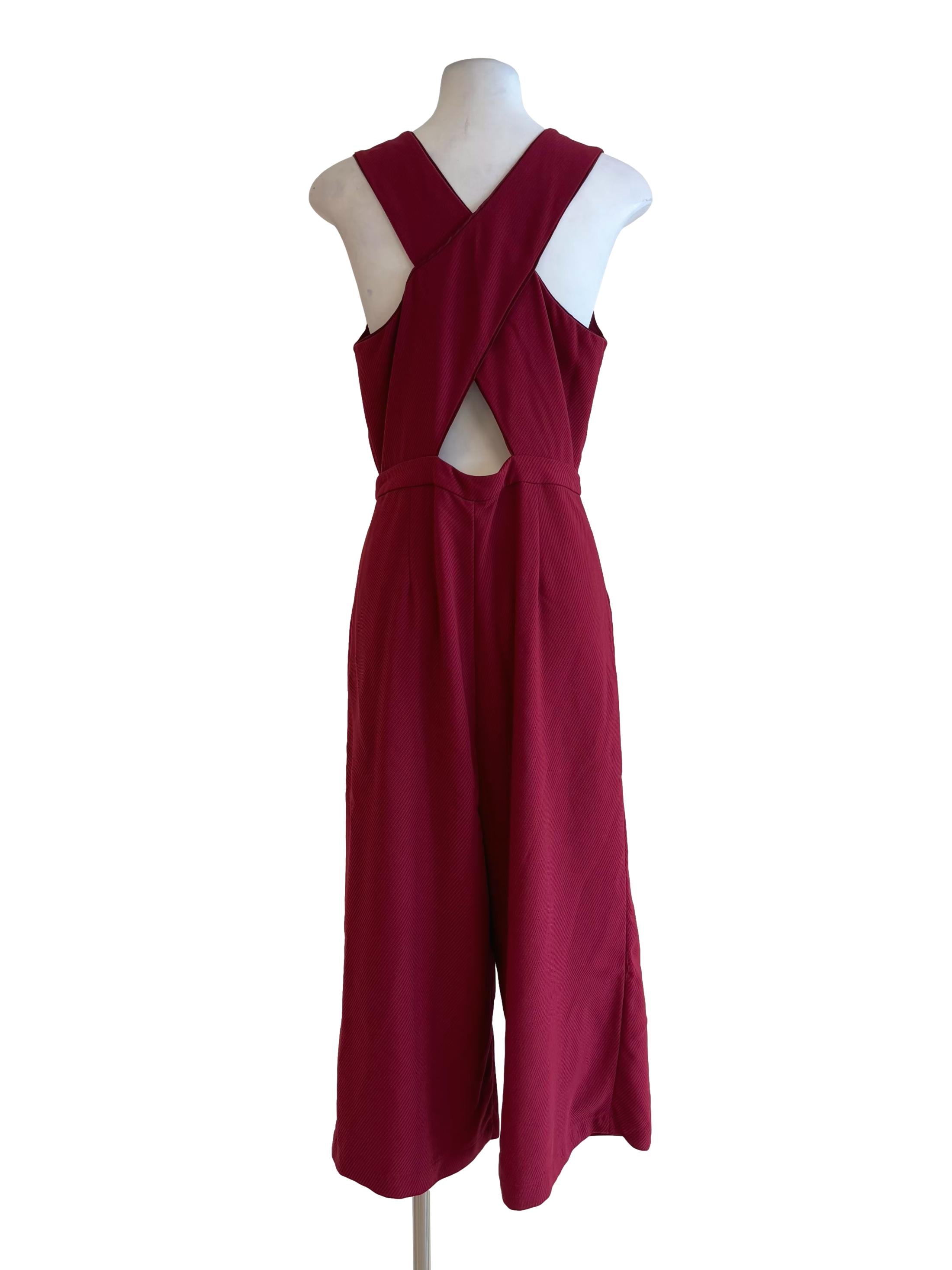 Cherry Red Sleeveless Surplice Jumpsuit