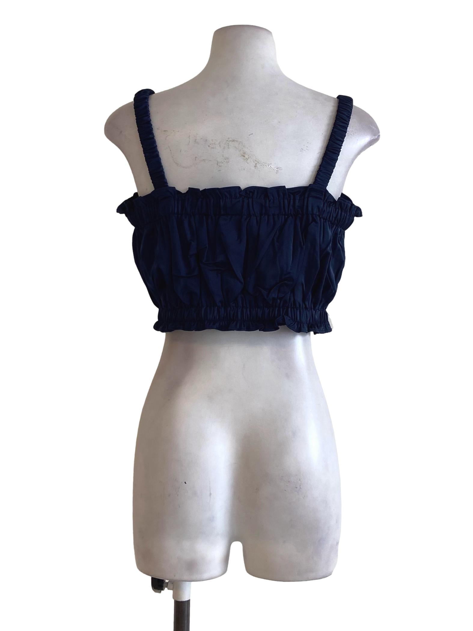 Denim Blue Stretchable Strap Ruffle Crop Top