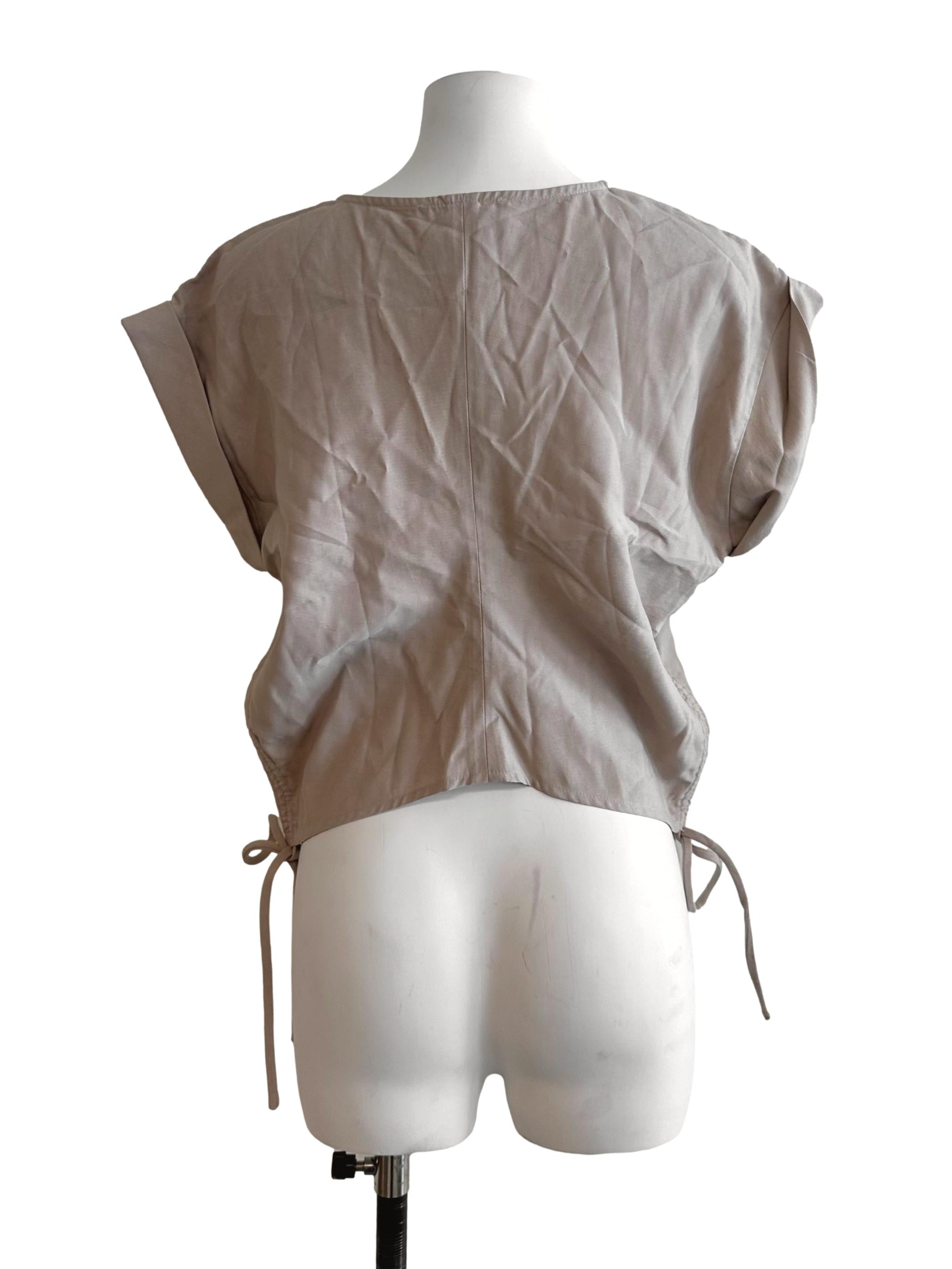 Sand Brown Round Neck Side Tie Top LB
