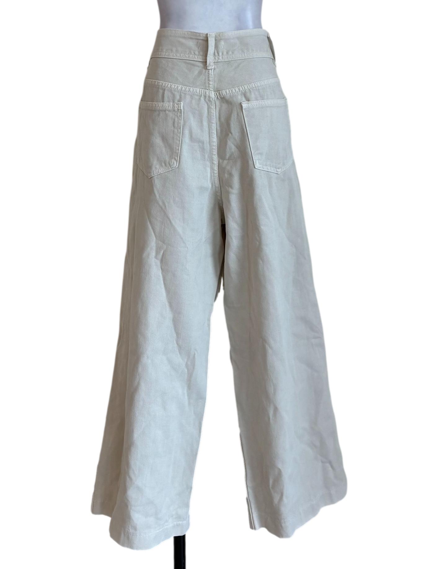 White Double Button Wide Leg Jeans