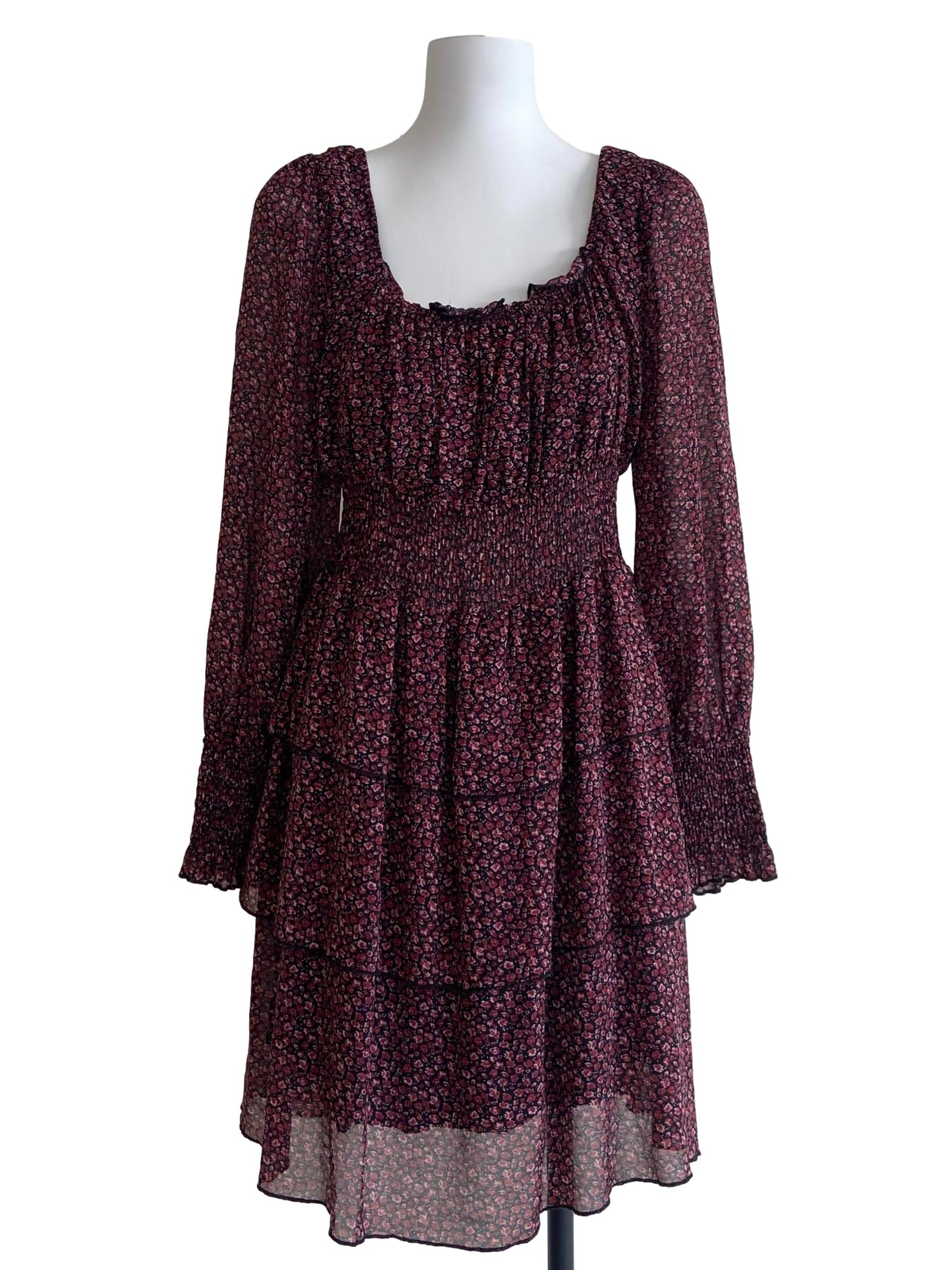 Black & Red Floral Pegged Waist Layered Dress
