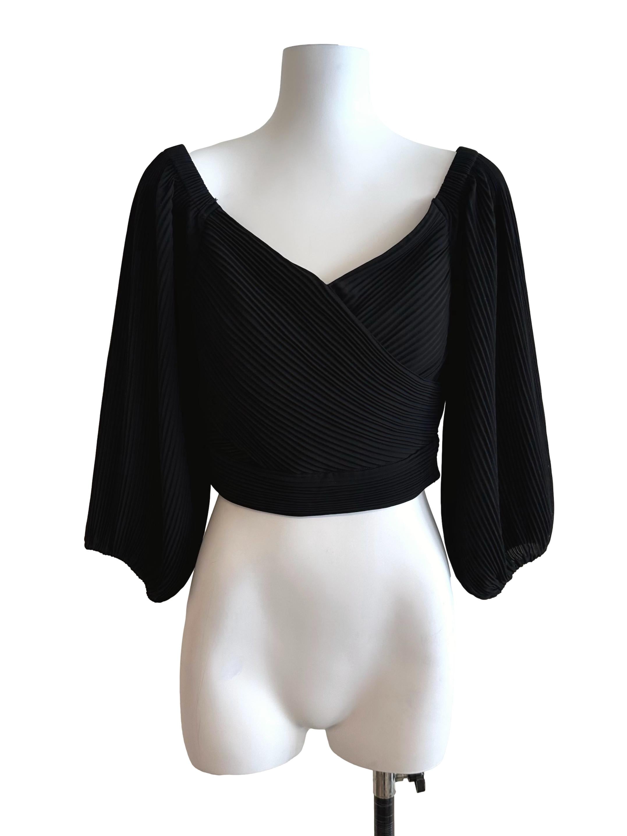 Onyx Black V Neck Pleated Top LB