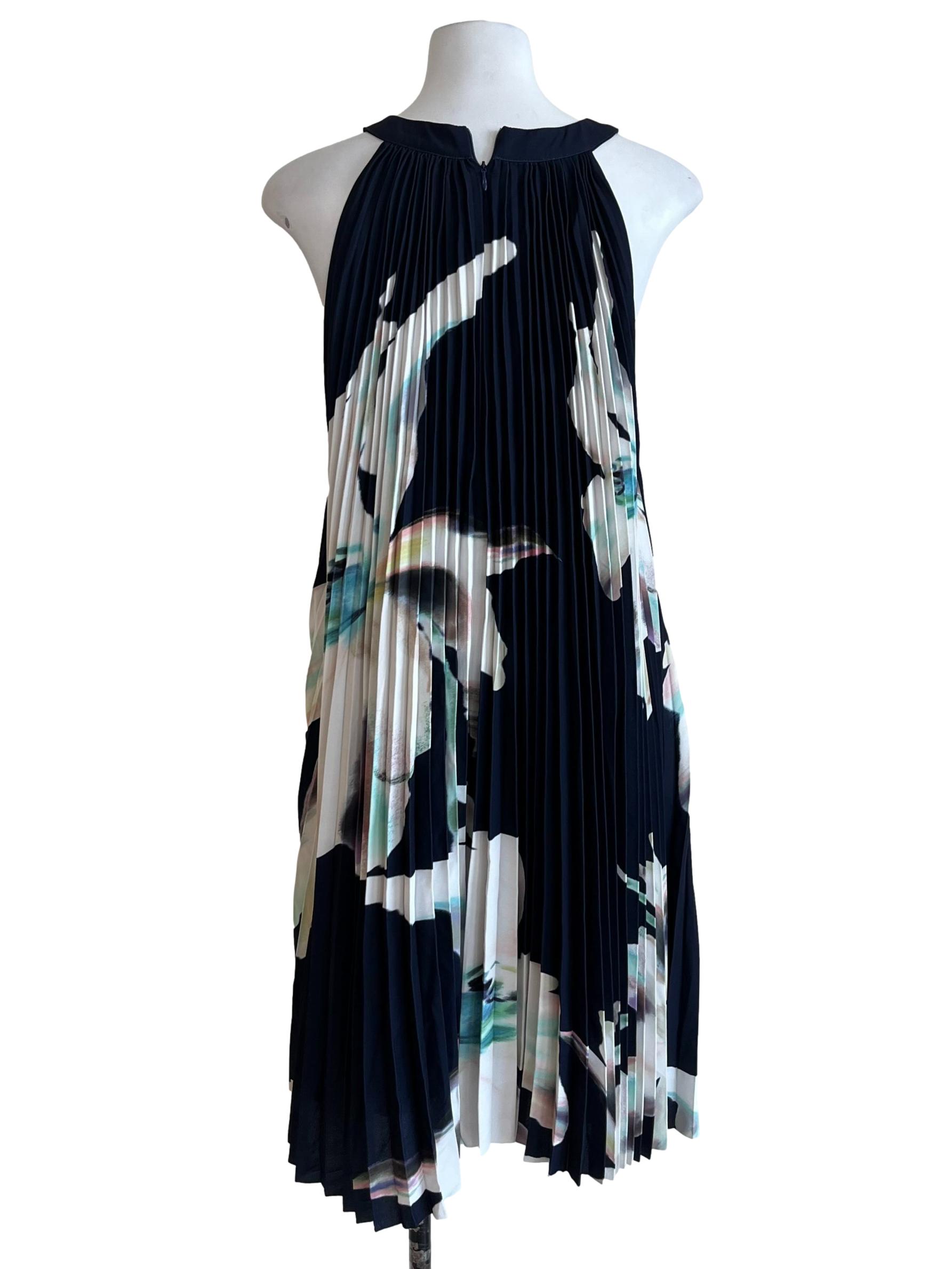 Navy Blue Abstract Floral Halter Dress