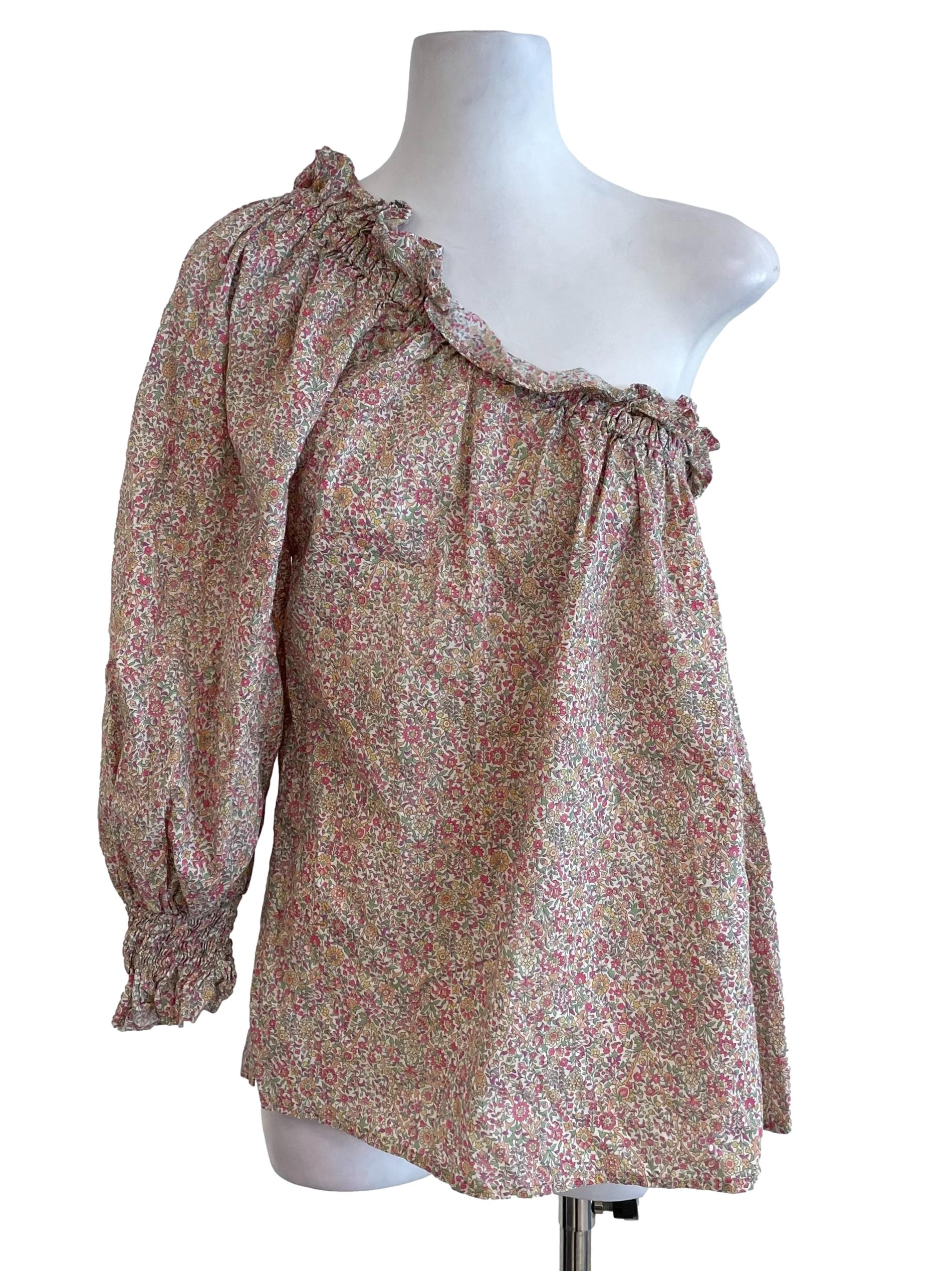 Parchment Floral Asymmetric Blouse