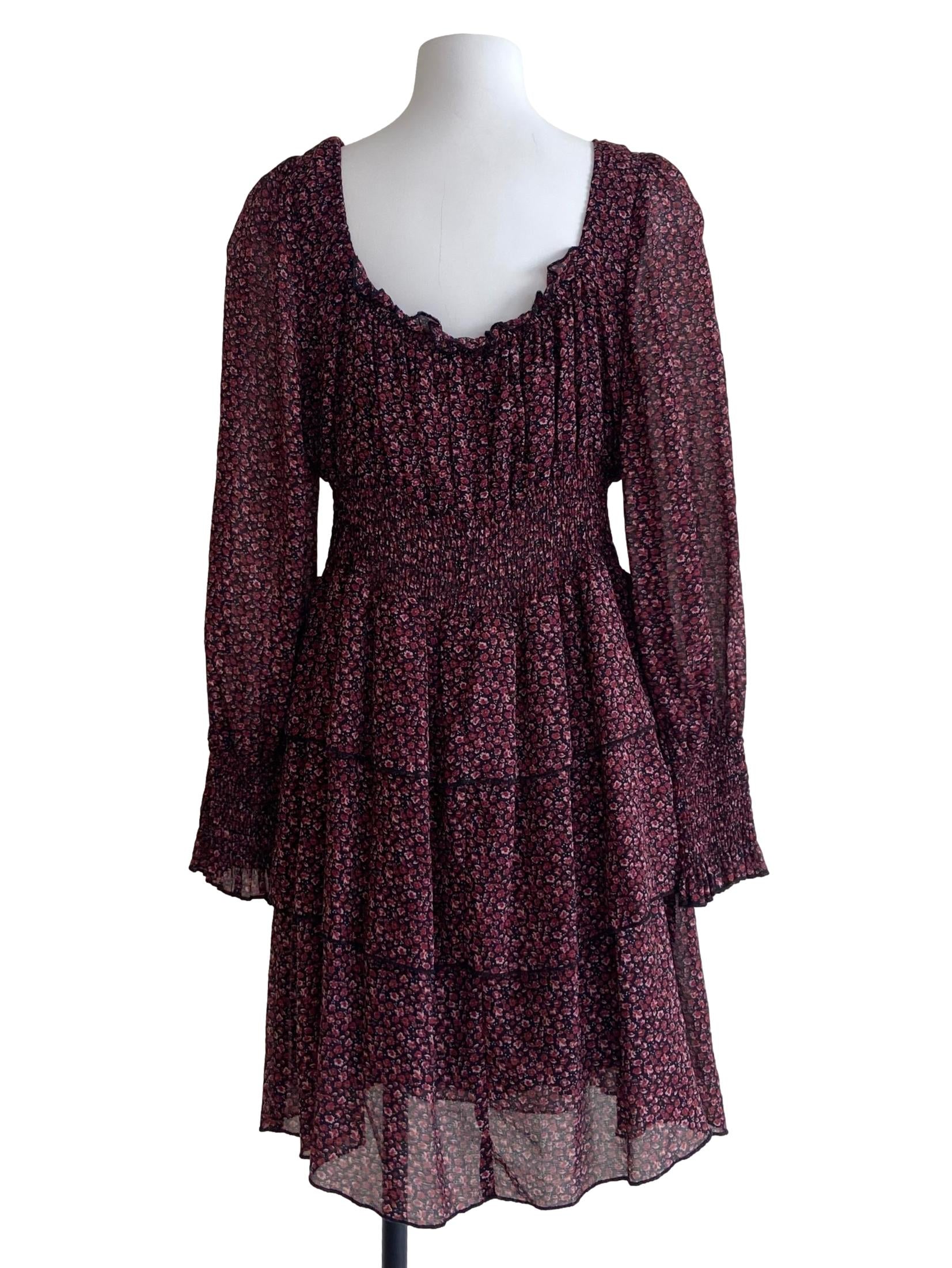 Black & Red Floral Pegged Waist Layered Dress