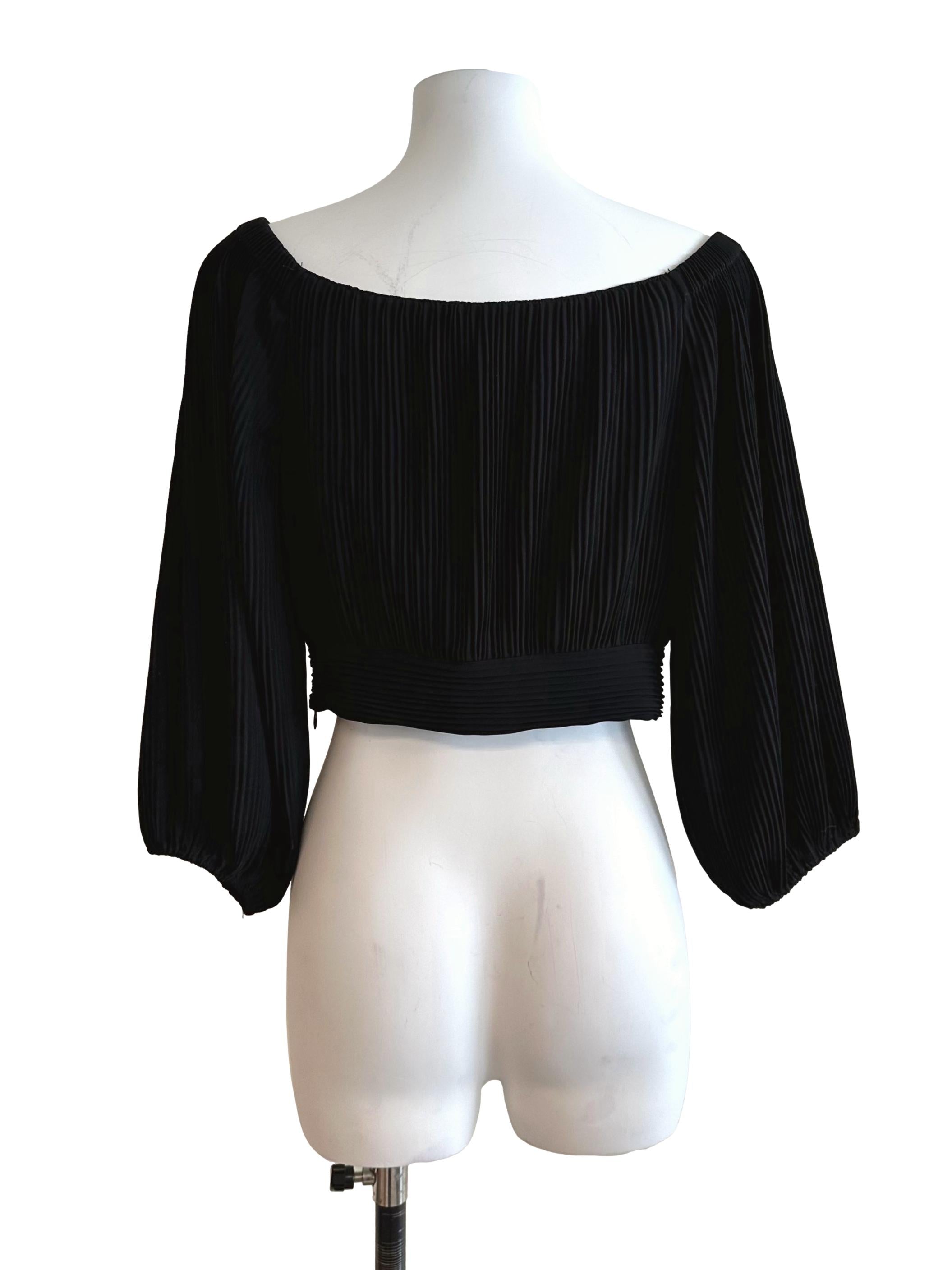 Onyx Black V Neck Pleated Top LB