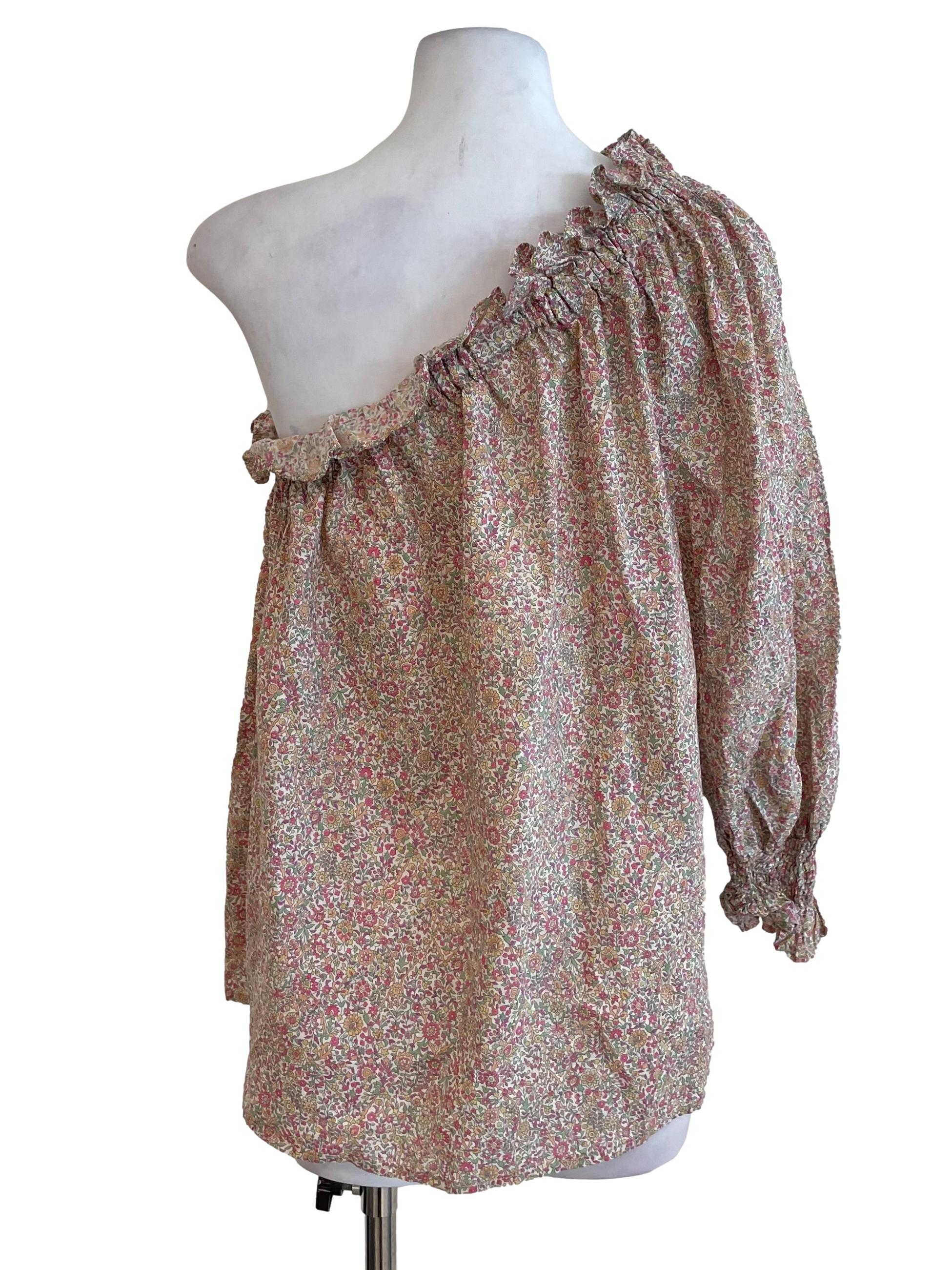 Parchment Floral Asymmetric Blouse