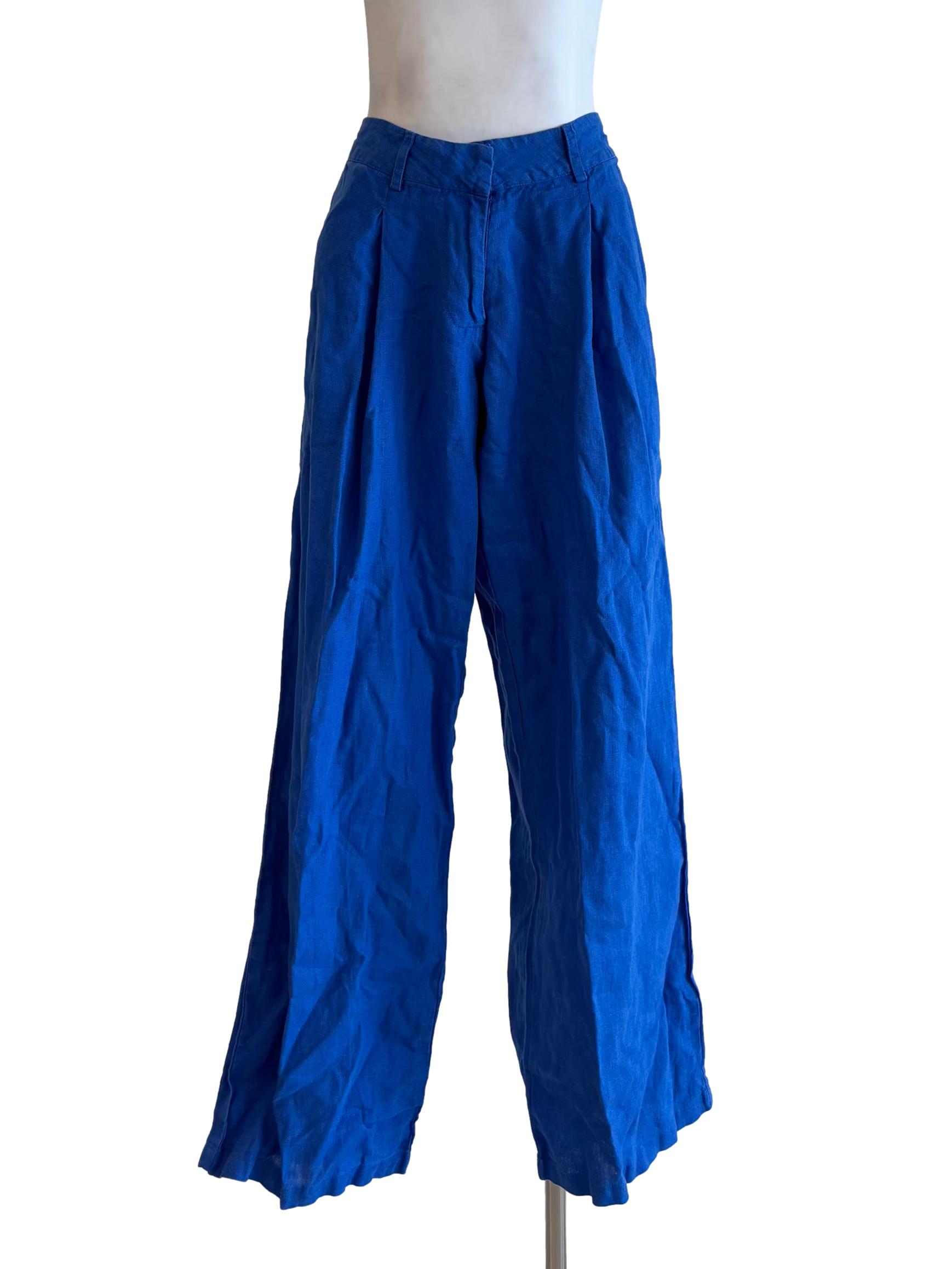 Royal Blue Wide Leg Linen Pants