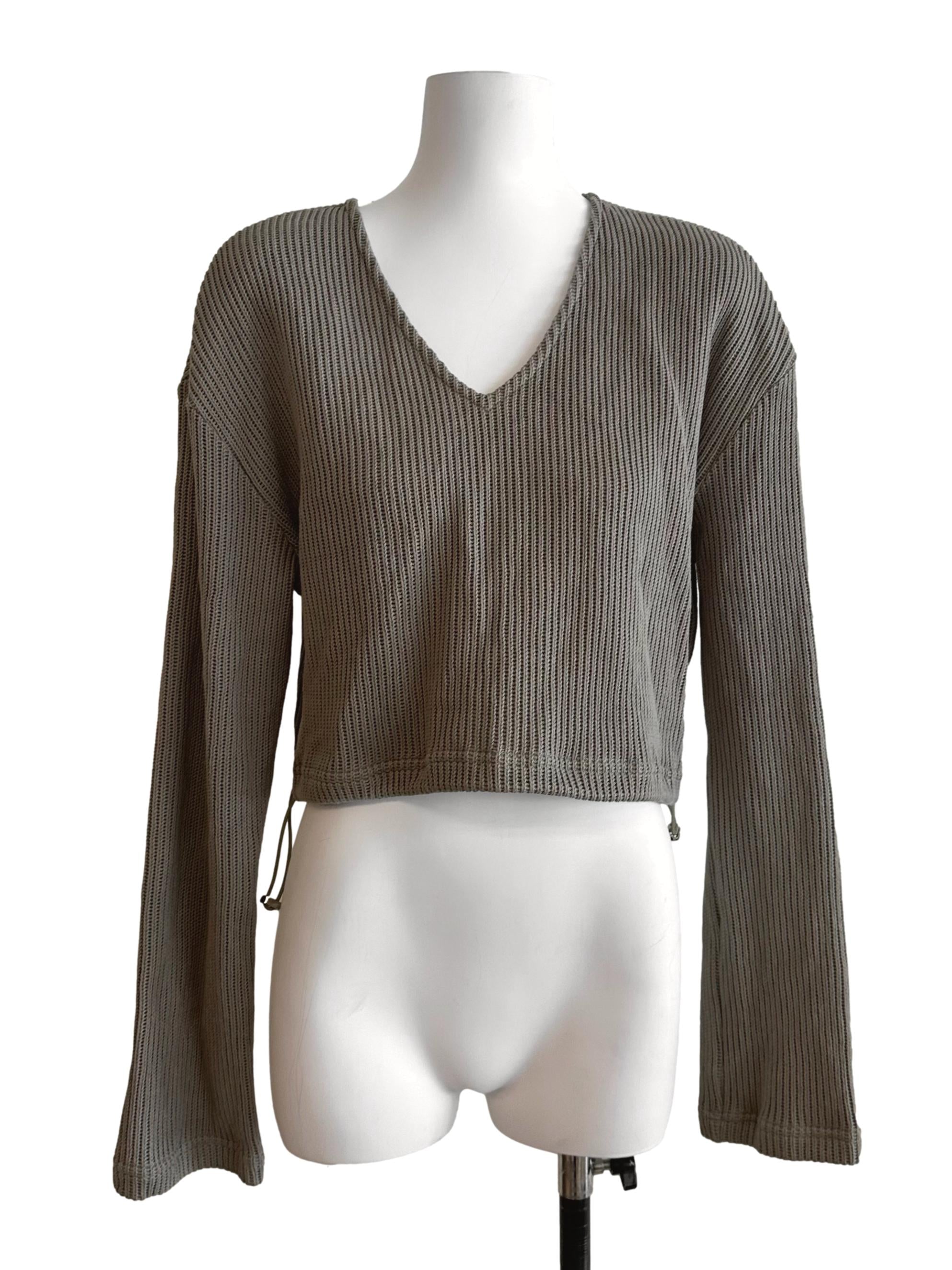 Sage Green V Neck Knit Top TCL