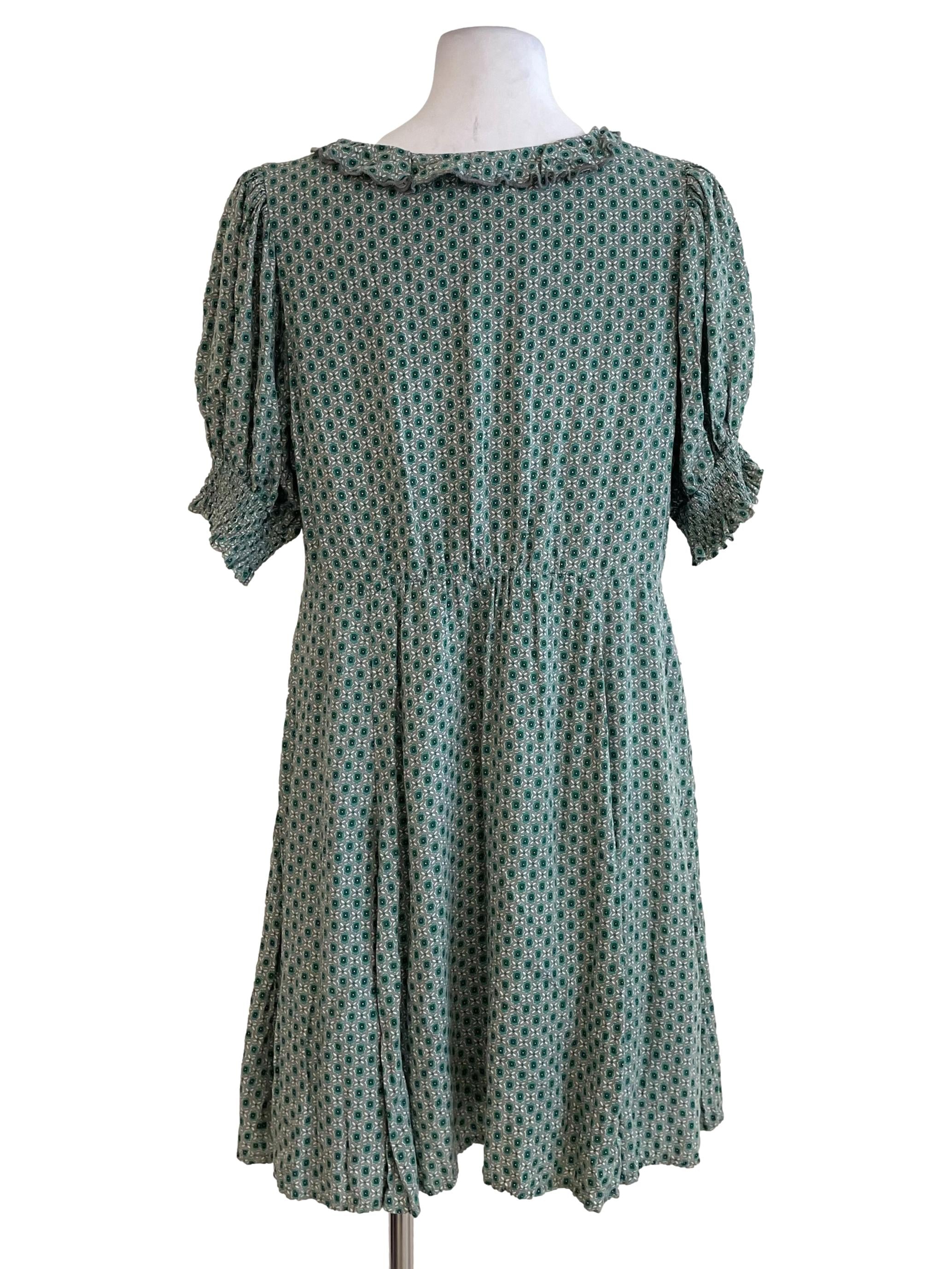 Green Shirred Sleeves Dress