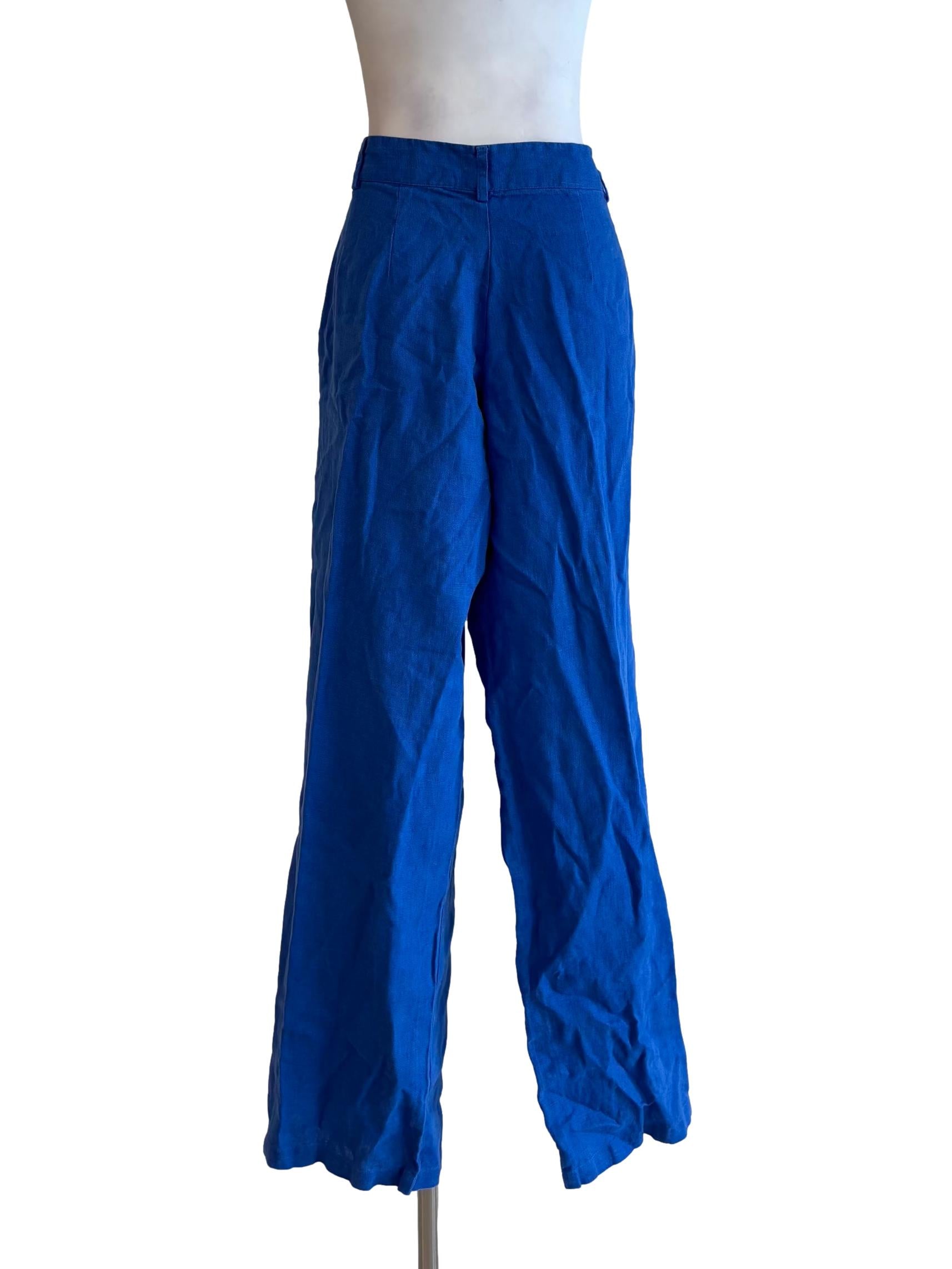 Royal Blue Wide Leg Linen Pants