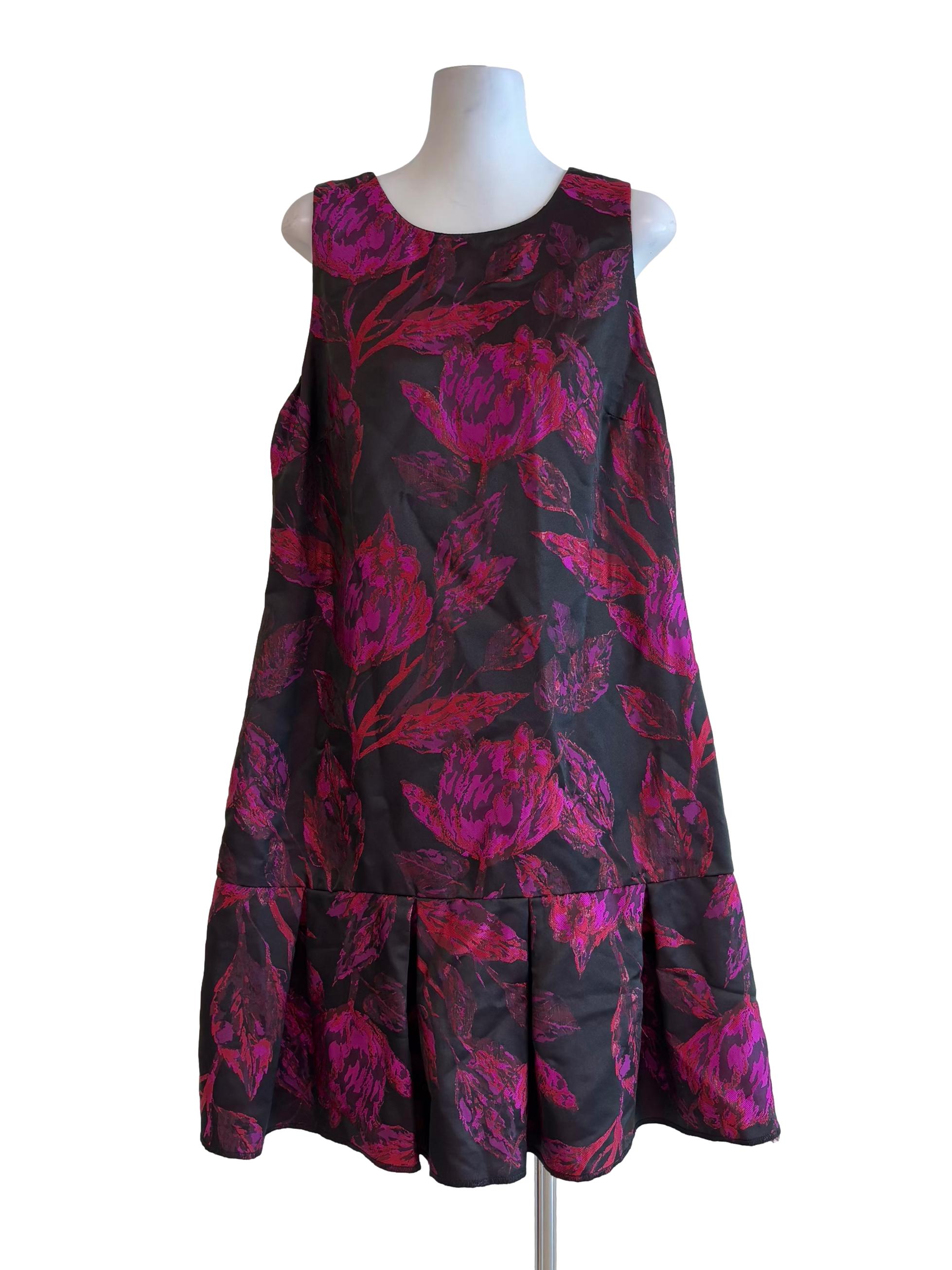 Soft Black Magenta Patterned Drop Waist Dress