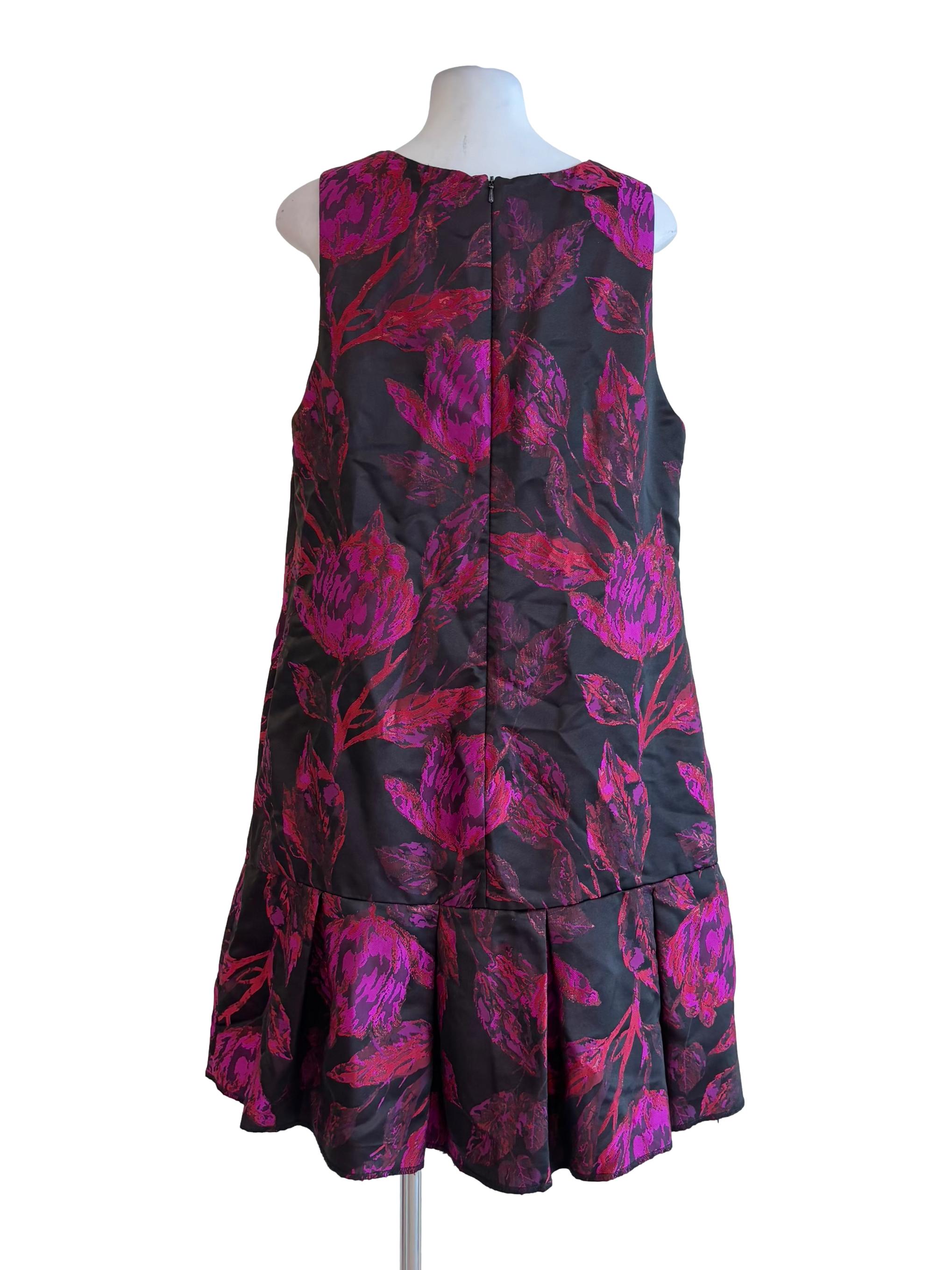 Soft Black Magenta Patterned Drop Waist Dress