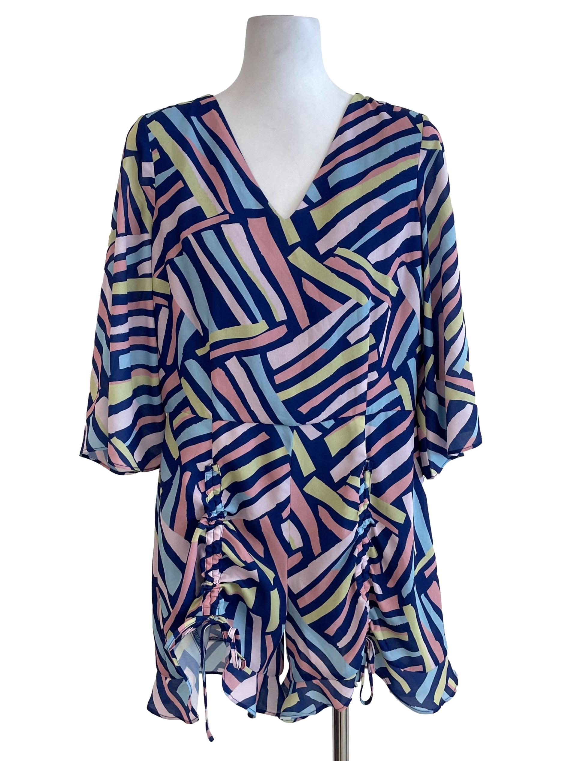 Indigo Print Bell Sleeves Romper