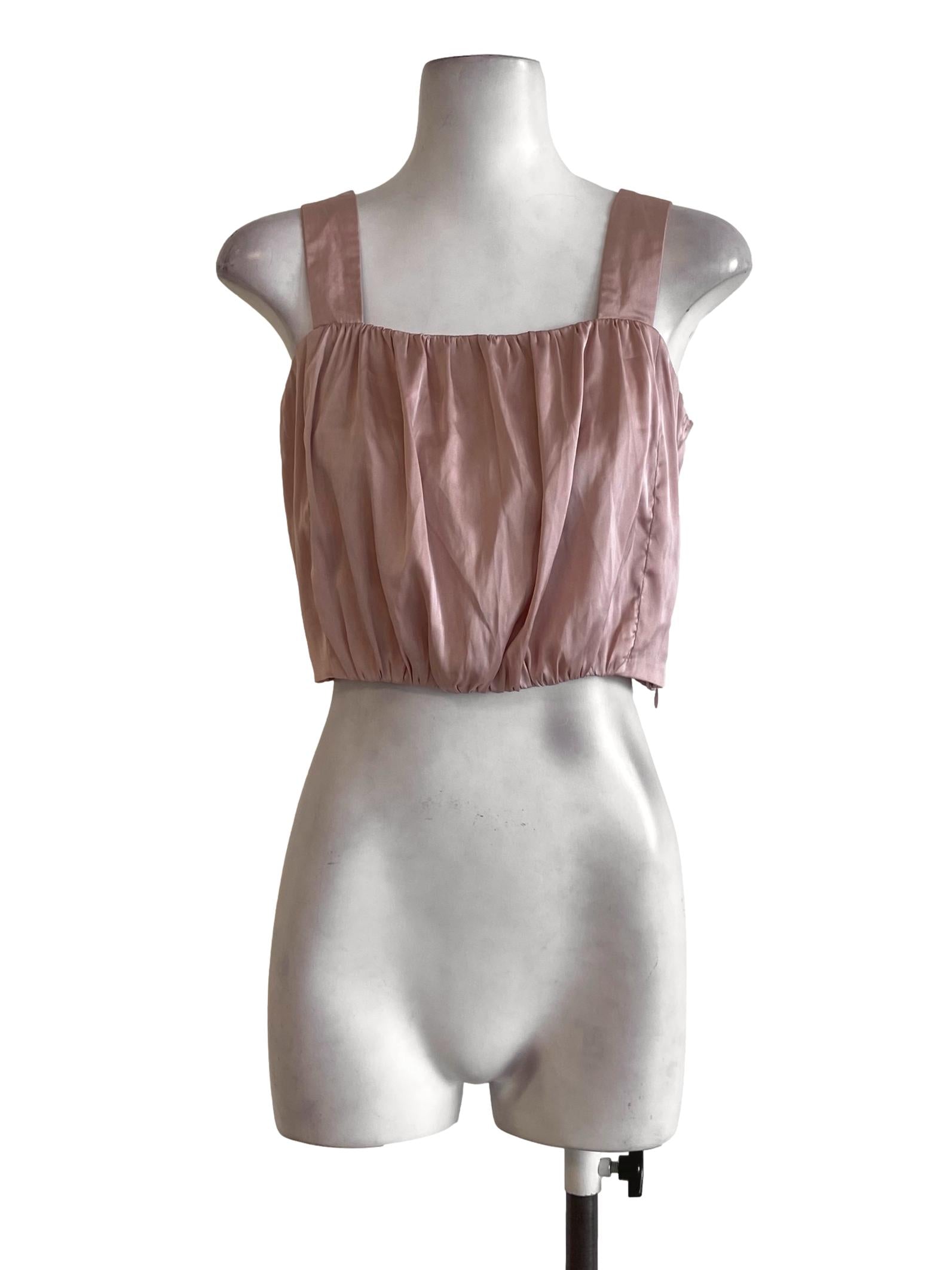 Lemonade Pink Silk Square Neck Crop Top