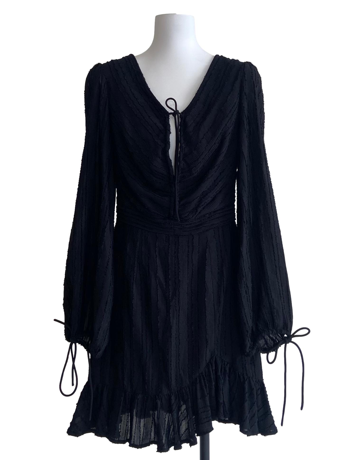 Black V-Neck Drop Waist Dress