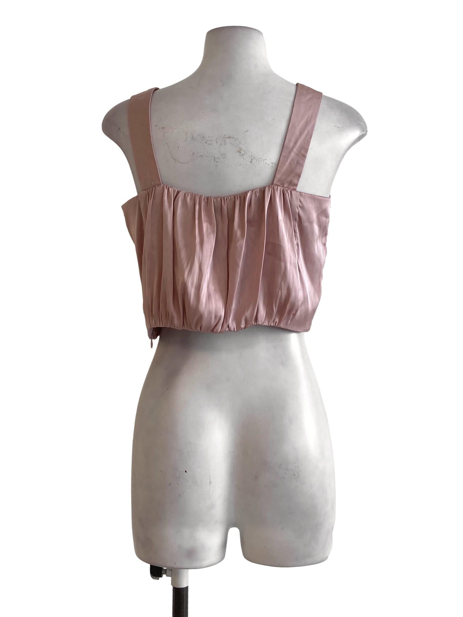 Lemonade Pink Silk Square Neck Crop Top