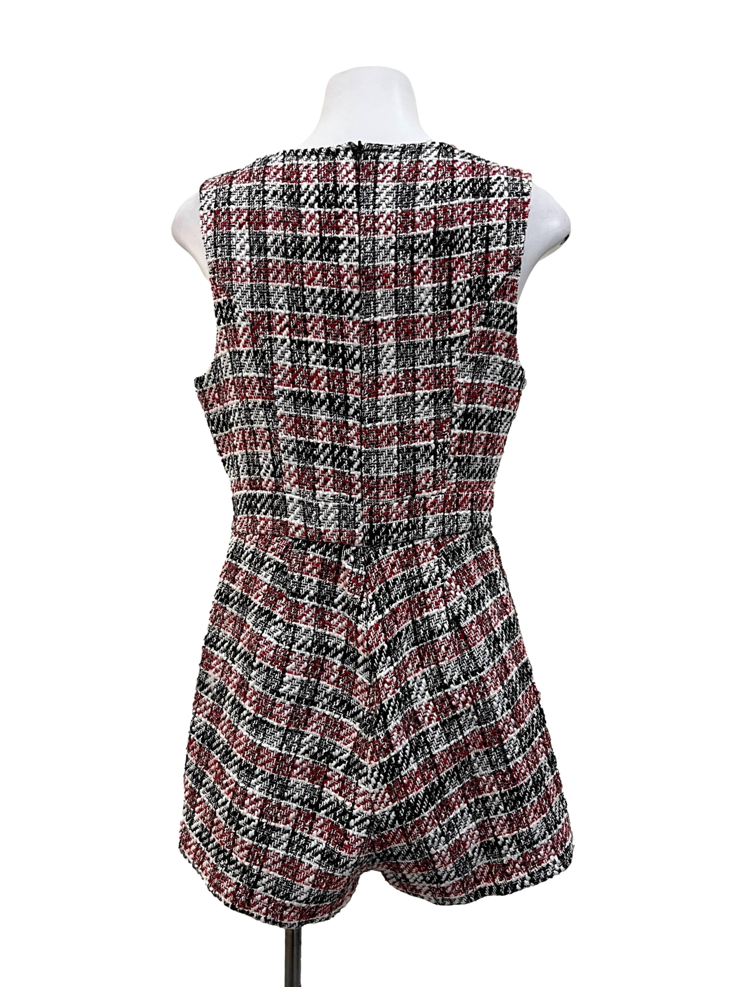 Black White Red Plaid Romper