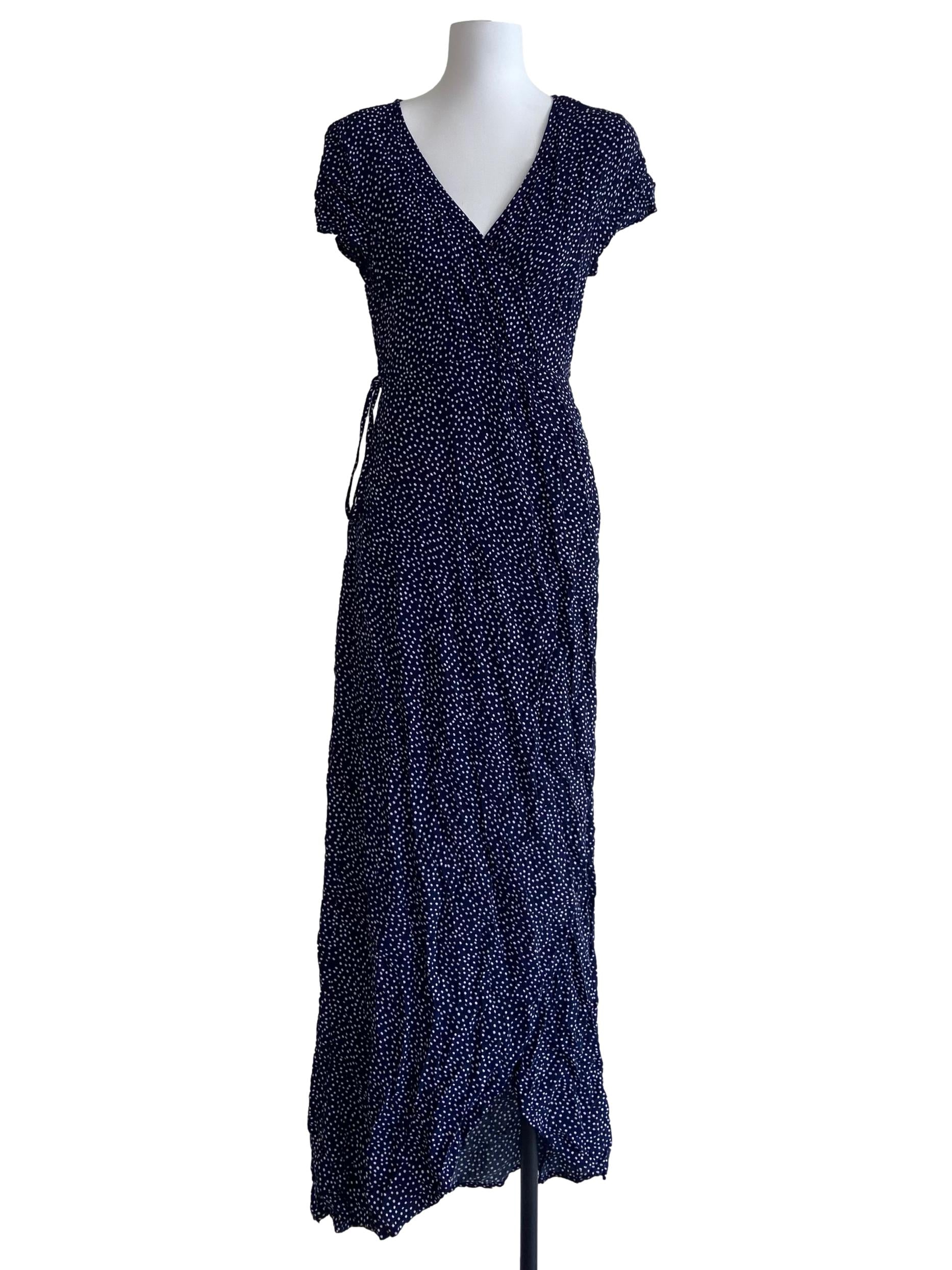 Navy Blue & White Dot Wrap Dress